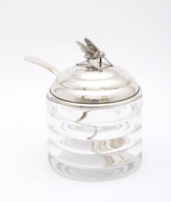 Art Deco Period Sterling Silver-Mounted Beehive Honey Jar With Original Spoon