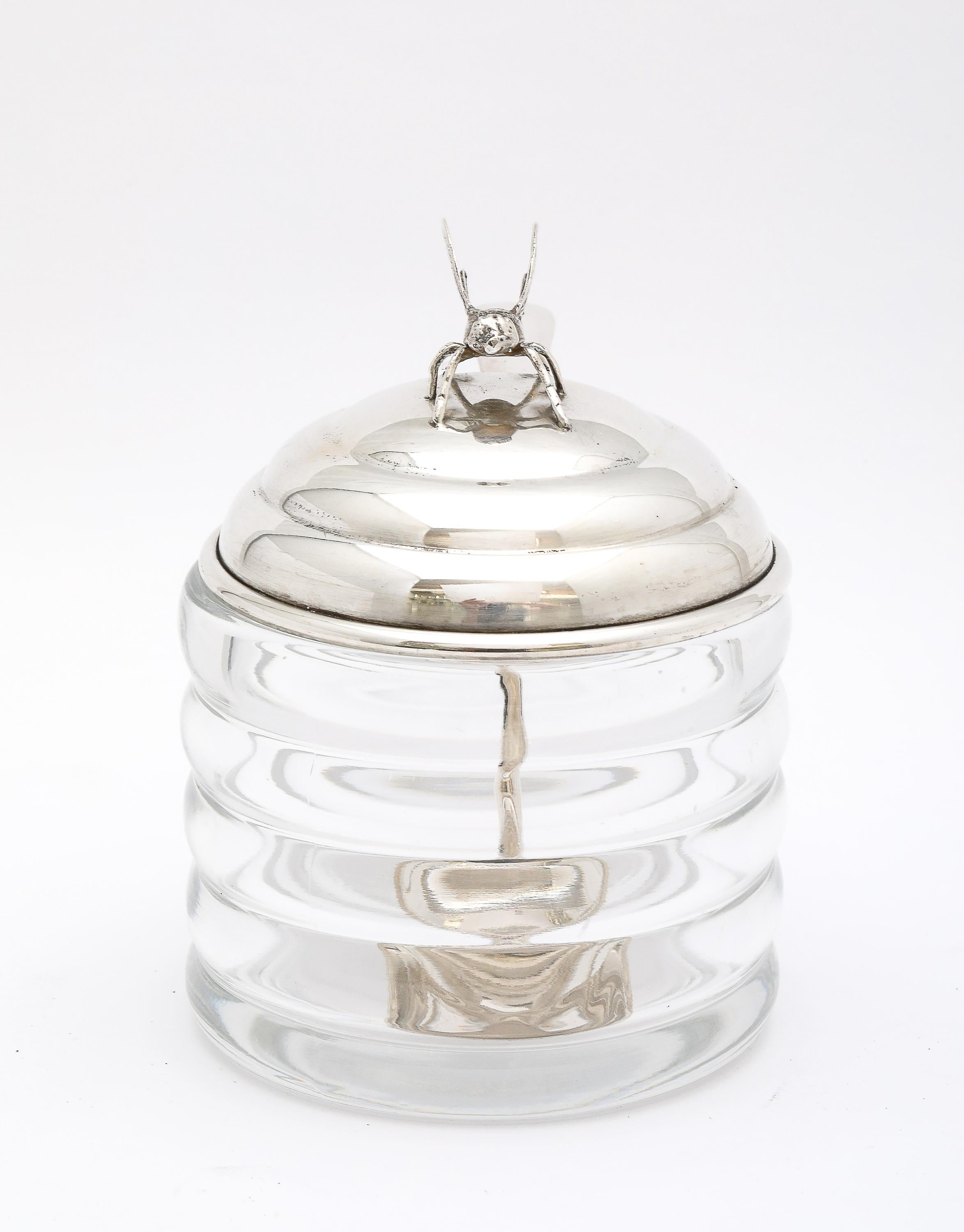 Argento 925 Vaso da miele ad alveare in argento massiccio del periodo Art Déco con cucchiaio originale in vendita