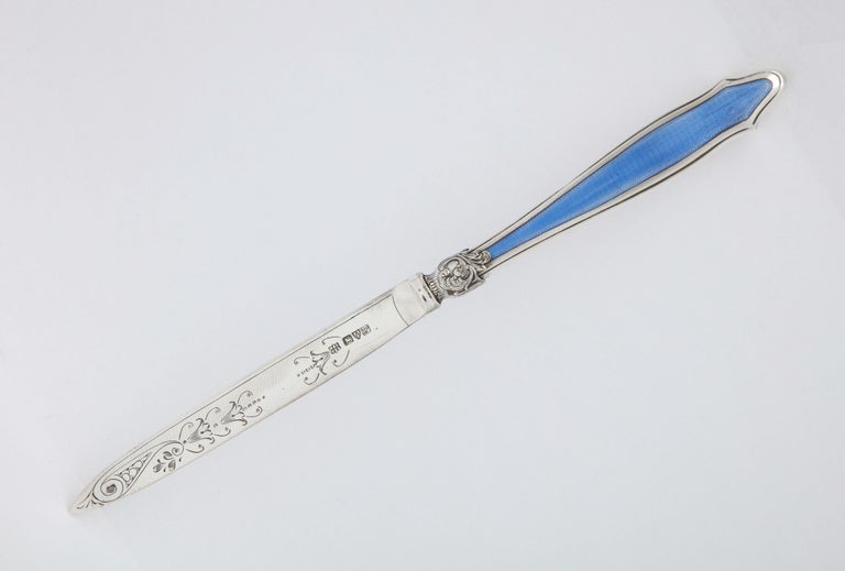 Art Deco Period Sterling Silver-Mounted Blue Enamel Letter Opener/Paper Knife For Sale 9