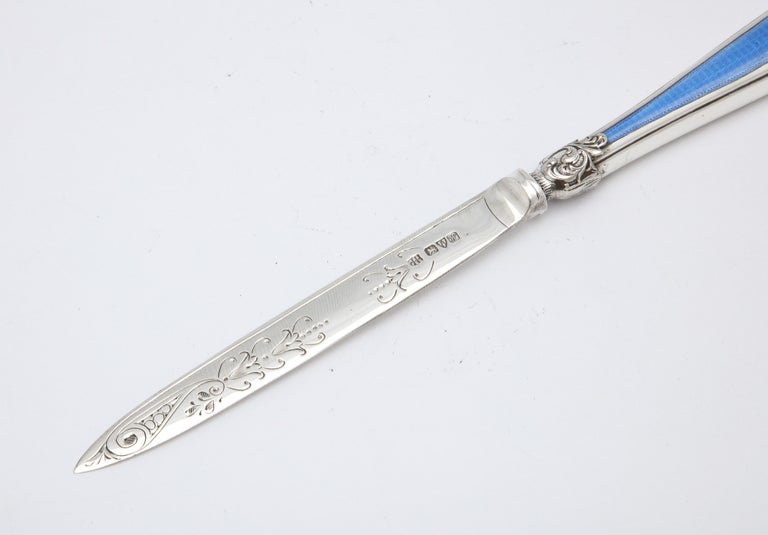 Early 20th Century Art Deco Period Sterling Silver-Mounted Blue Enamel Letter Opener/Paper Knife For Sale