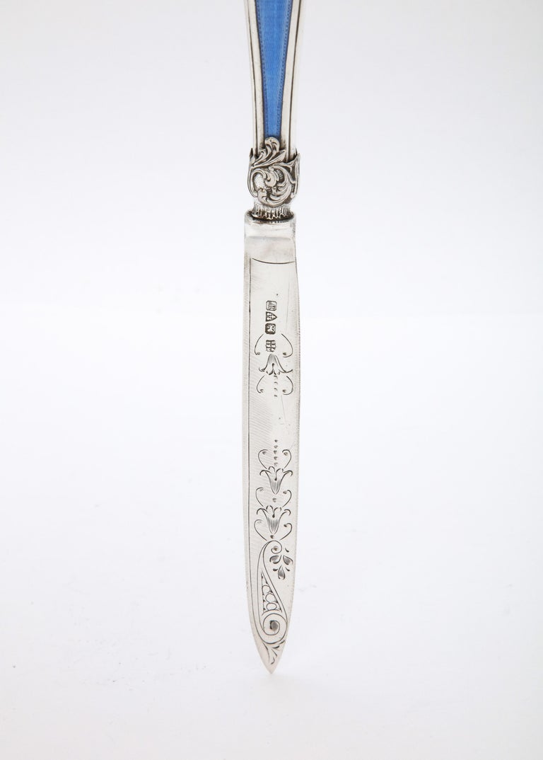 Art Deco Period Sterling Silver-Mounted Blue Enamel Letter Opener/Paper Knife For Sale 1