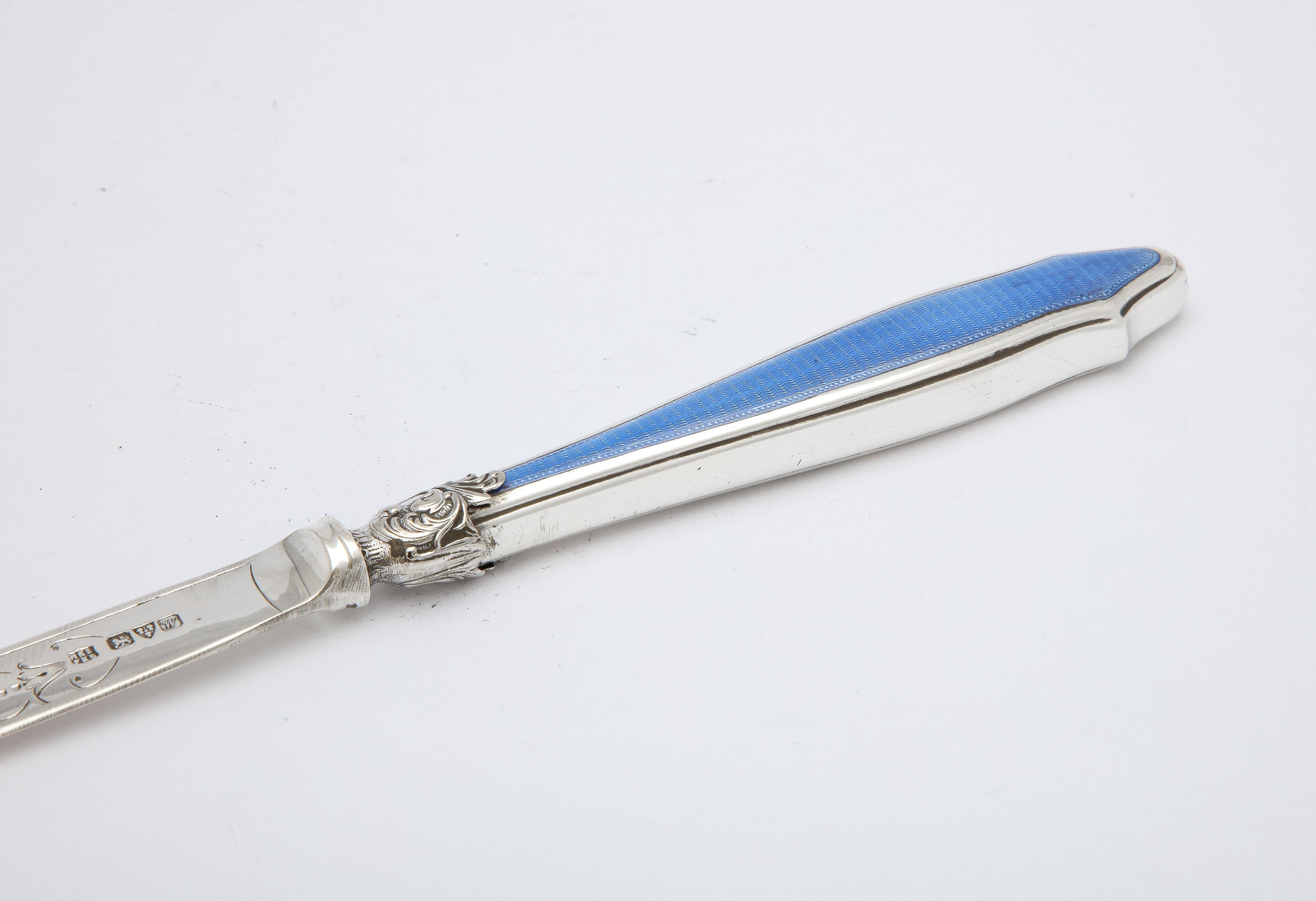 Art Deco Period Sterling Silver-Mounted Blue Enamel Letter Opener/Paper Knife For Sale 3
