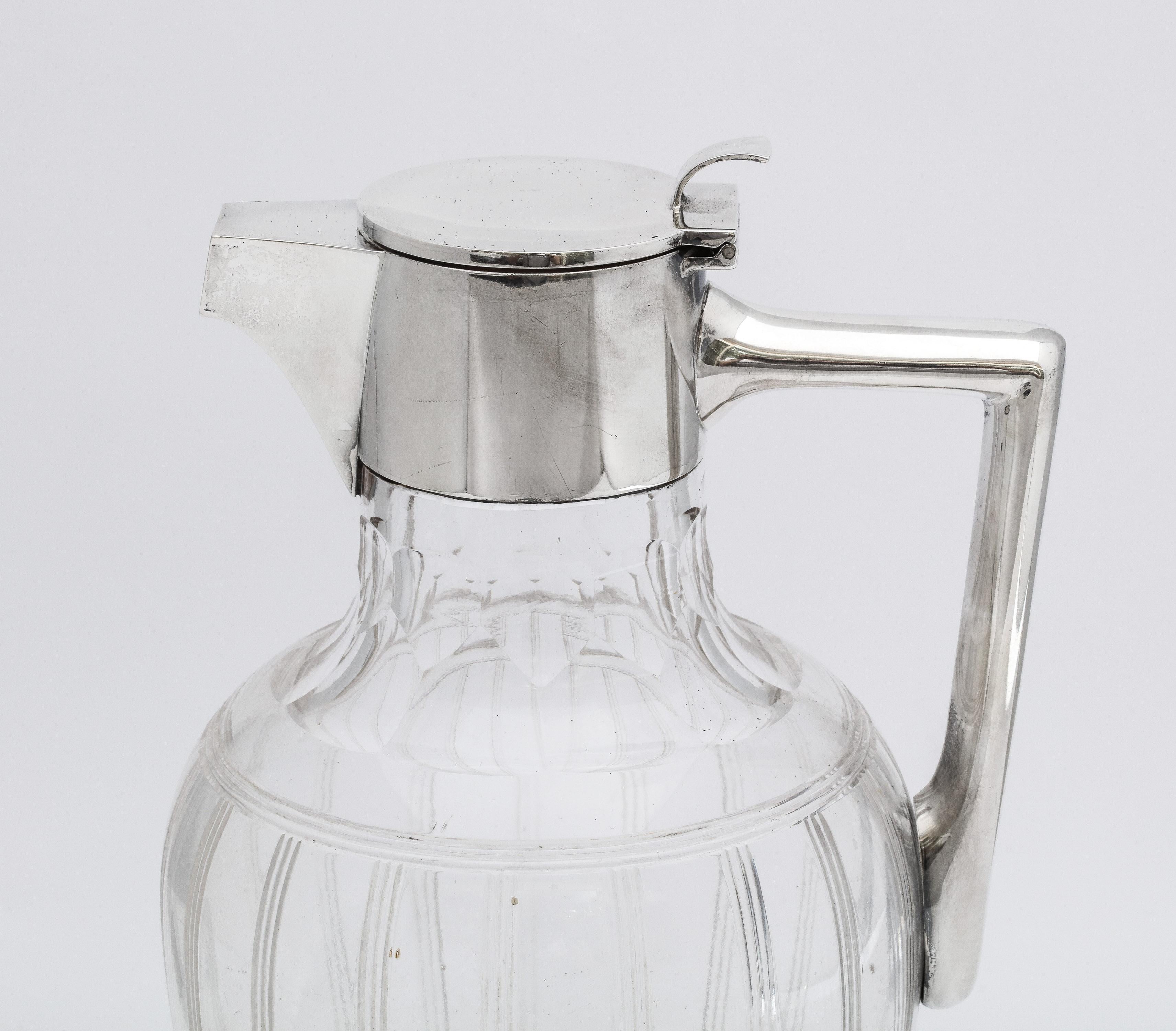 Art Deco Period Sterling Silver-Mounted Claret Jug Walker and Hall - Makers In Good Condition For Sale In New York, NY
