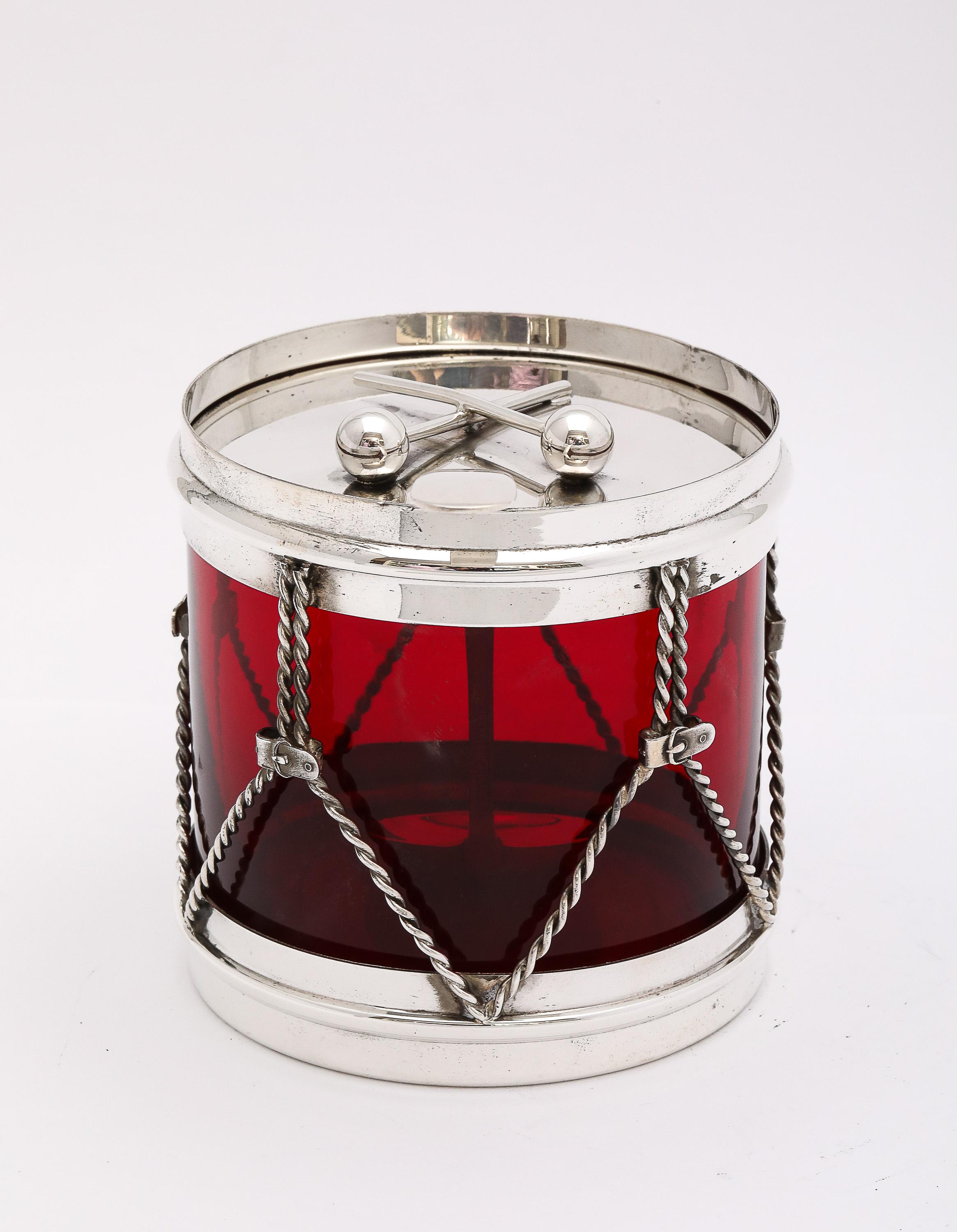 Art Deco Period Sterling Silver-Mounted Drum-Form Jam/Jelly Jar and Spoon 2