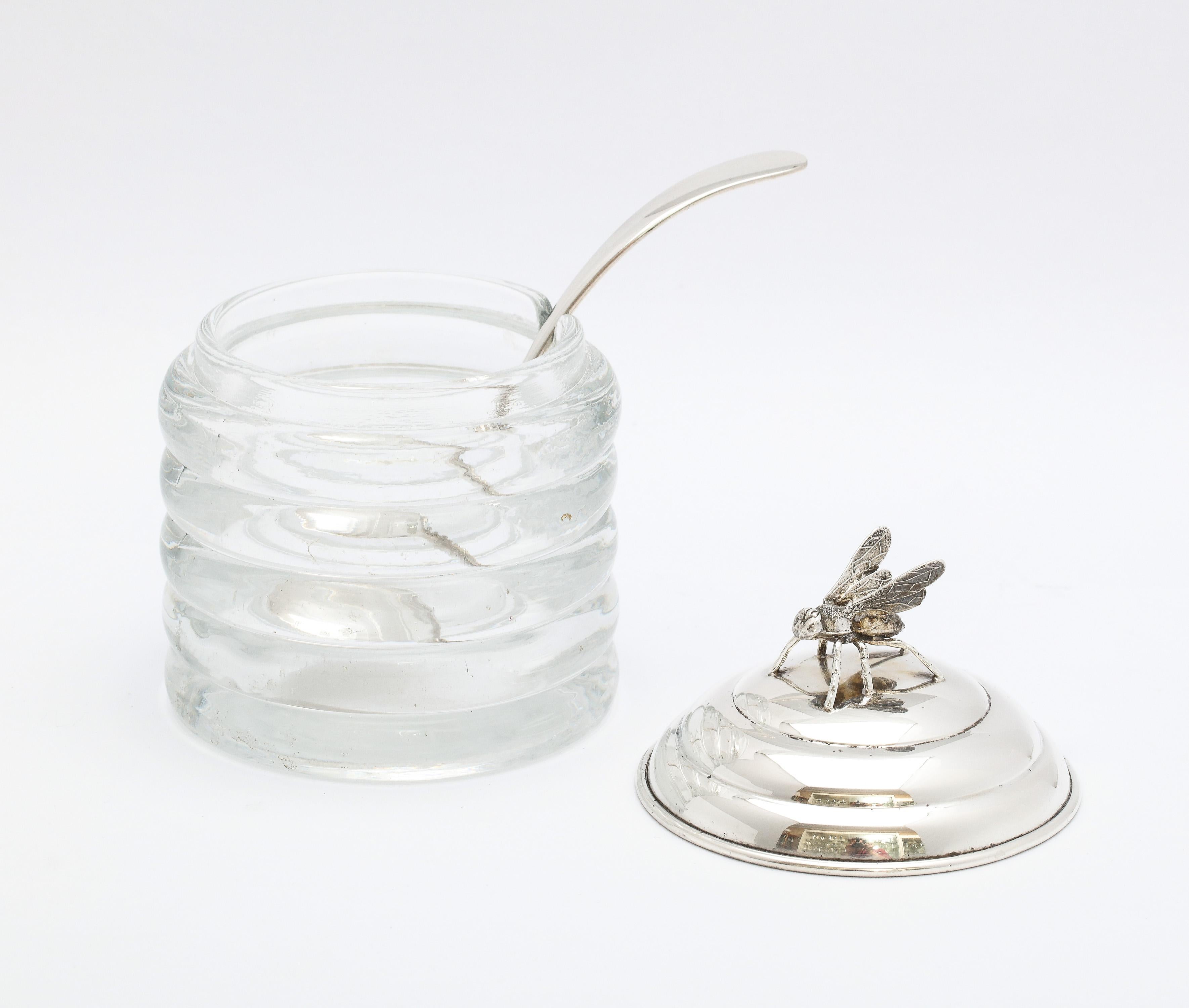 Art Deco Period Sterling Silver-Mounted Honey Jar with Original Honey Spoon 4