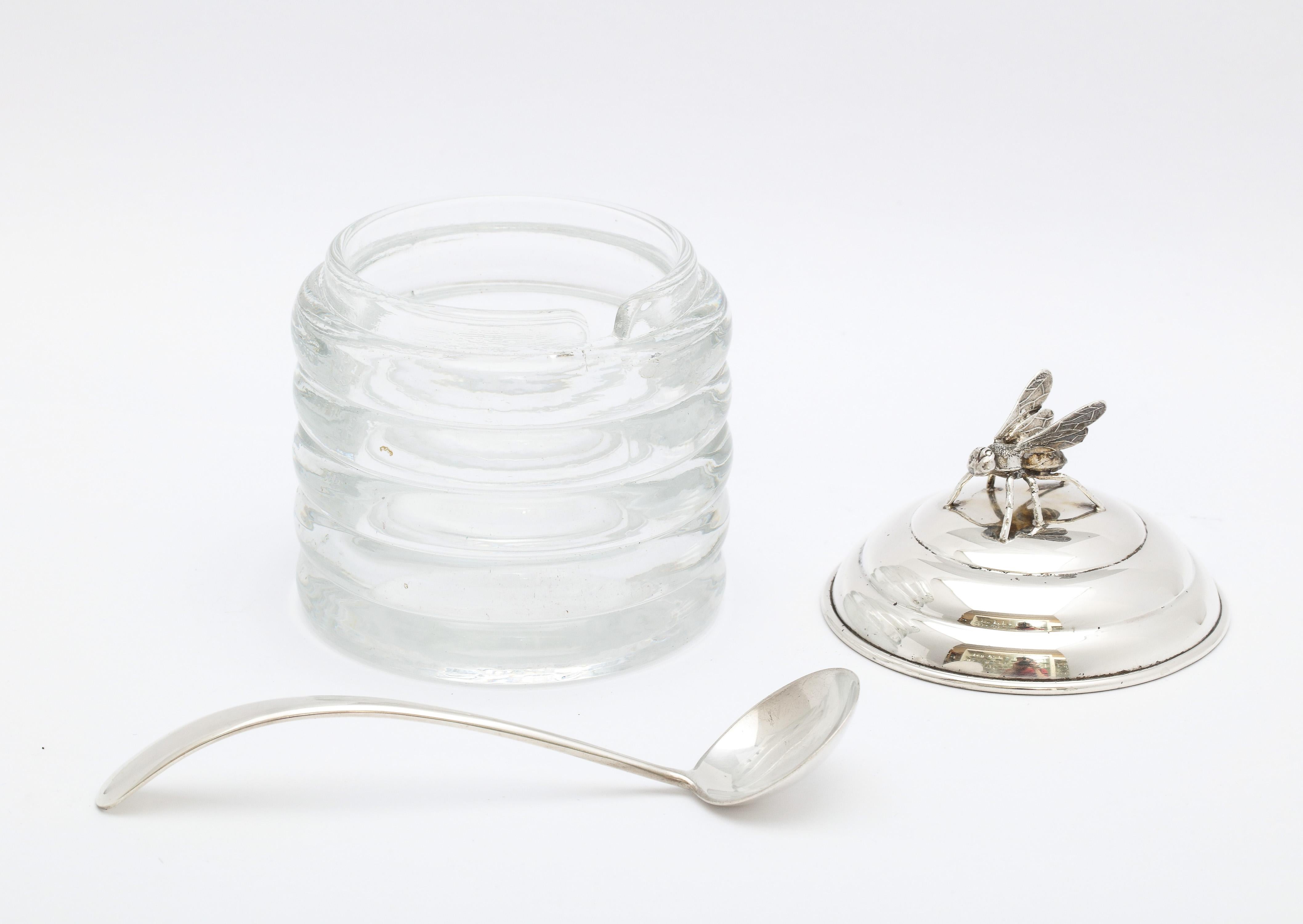 Art Deco Period Sterling Silver-Mounted Honey Jar with Original Honey Spoon 5