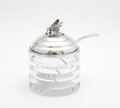 Art Deco Period Sterling Silver-Mounted Honey Jar With Original Honey Spoon