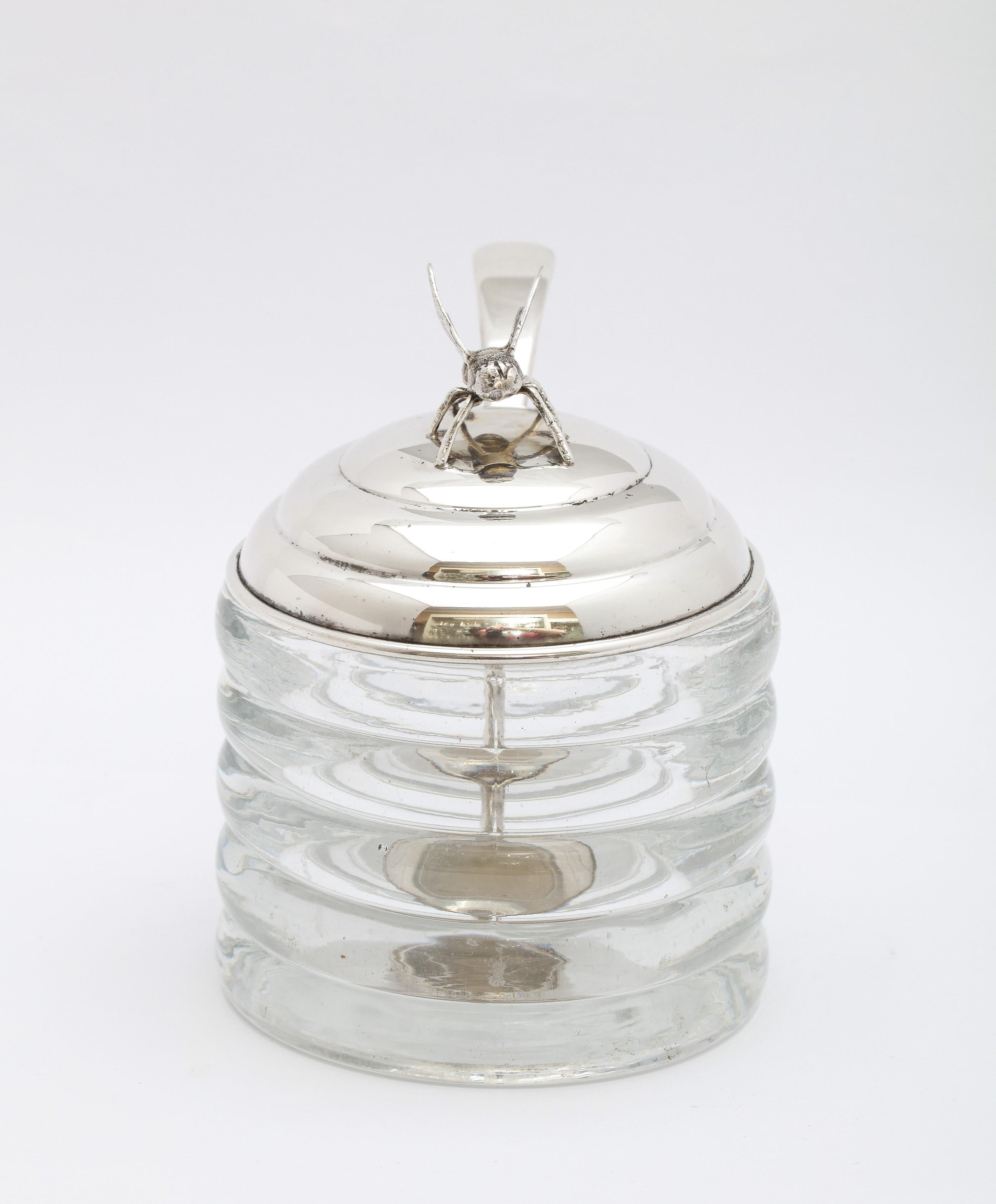 Art Deco Period Sterling Silver-Mounted Honey Jar with Original Honey Spoon 2