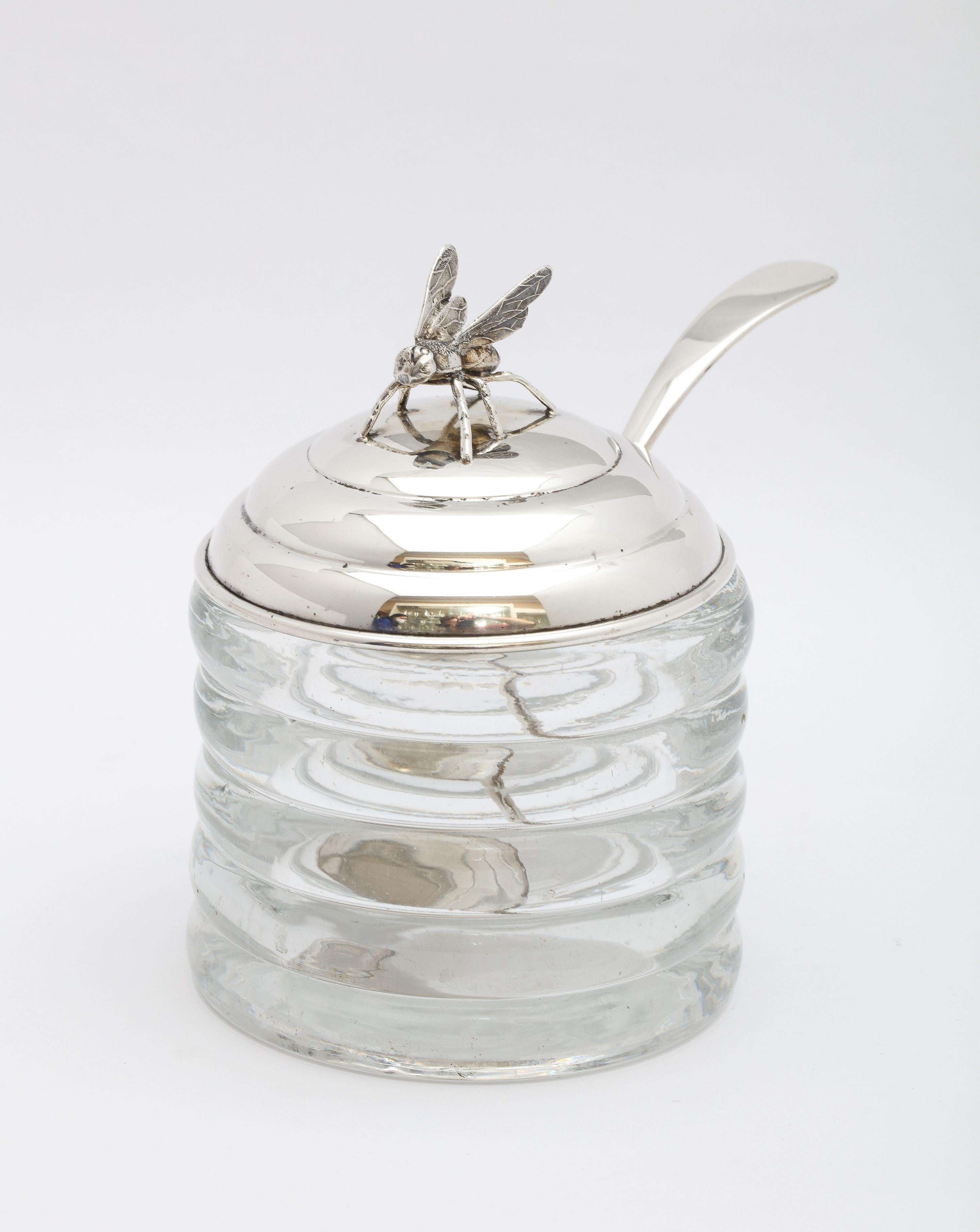 Art Deco Period Sterling Silver-Mounted Honey Jar with Original Honey Spoon 3