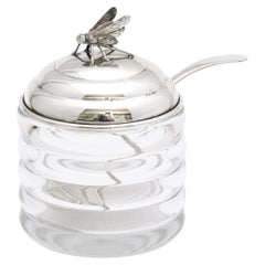 Art Deco Period Sterling Silver-Mounted Honey Jar With Original Honey Spoon