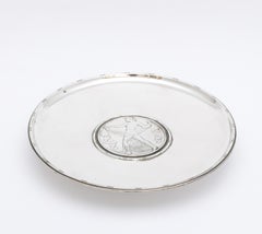 Art Deco Period Sterling Silver Round Serving Platter on Raised Base Tiffany