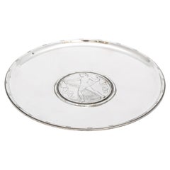 Art Deco Period Sterling Silver Round Serving Platter on Raised Base Tiffany
