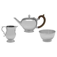 Juego de té de plata de ley de la época Art Déco, estilo bala, 1937