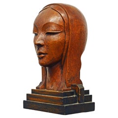 Art Deco Period Superbly Carved Sculpture of a Woman's Head Att. to E. H. Krause