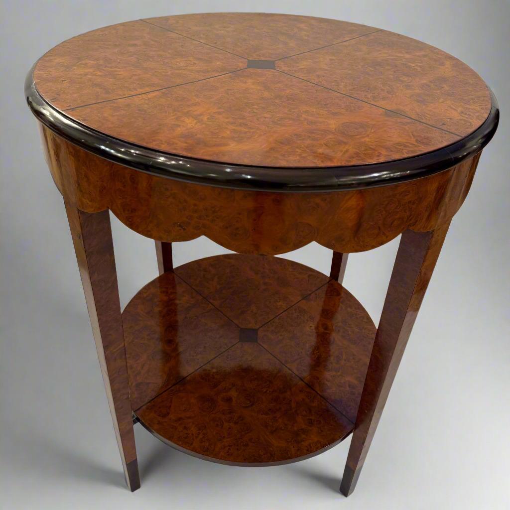 Mid-20th Century Art Deco Period Two Tier Amboyna Inlaid with Ebony Table, France circa 1930.