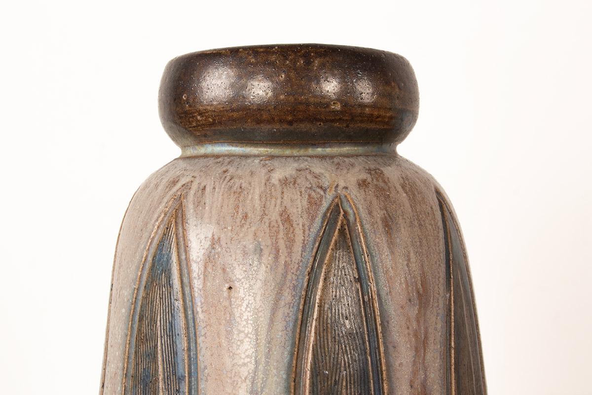 Art Deco period vase in glazed ceramic, green and gray, by Edouard Grégoire. in vendita 3