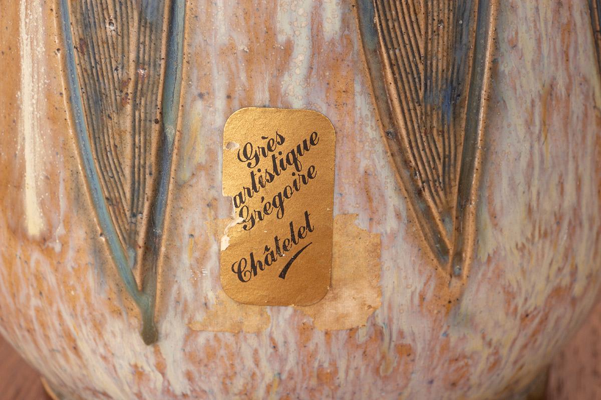 Art Deco period vase in glazed ceramic, green and gray, by Edouard Grégoire. in vendita 5
