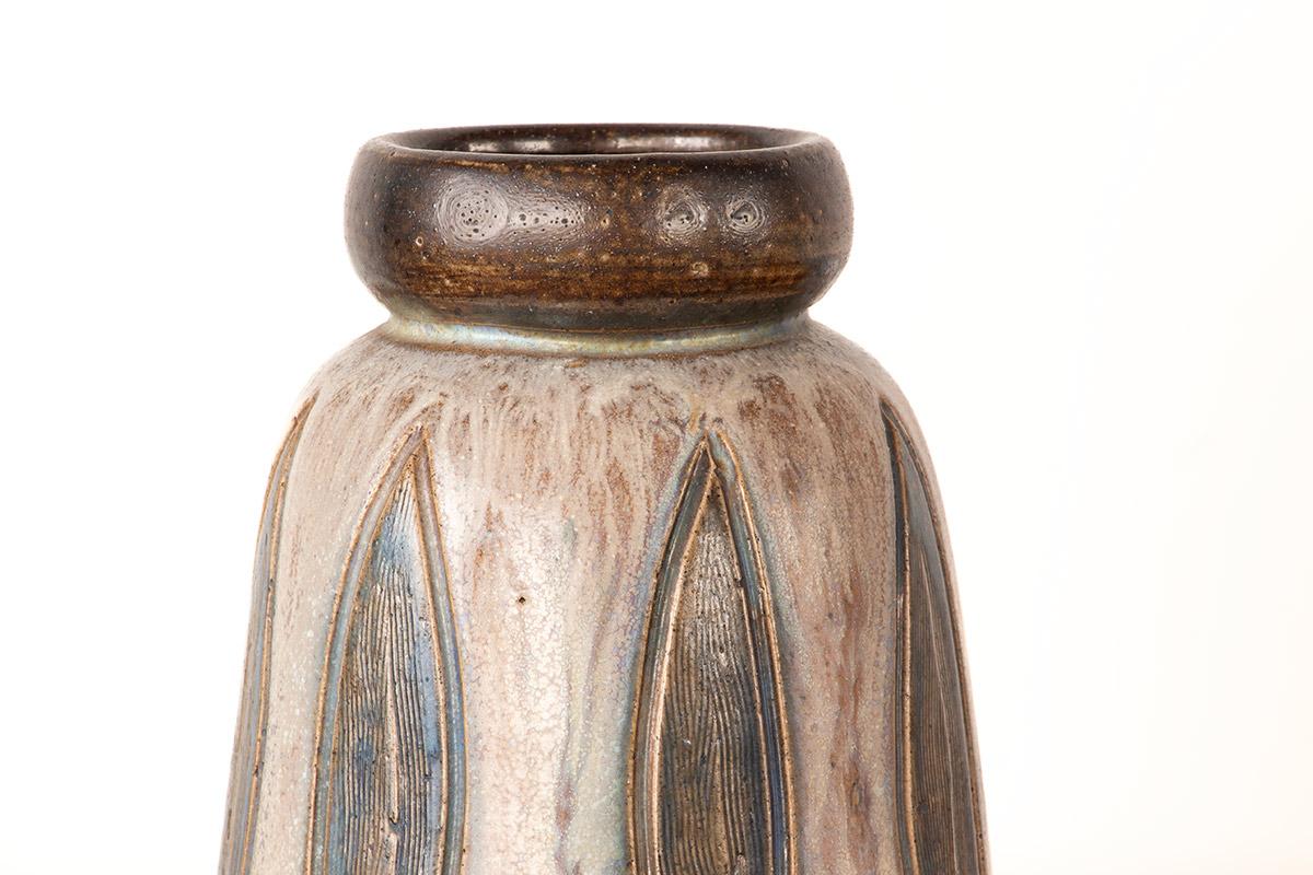 Art Déco Art Deco period vase in glazed ceramic, green and gray, by Edouard Grégoire. in vendita