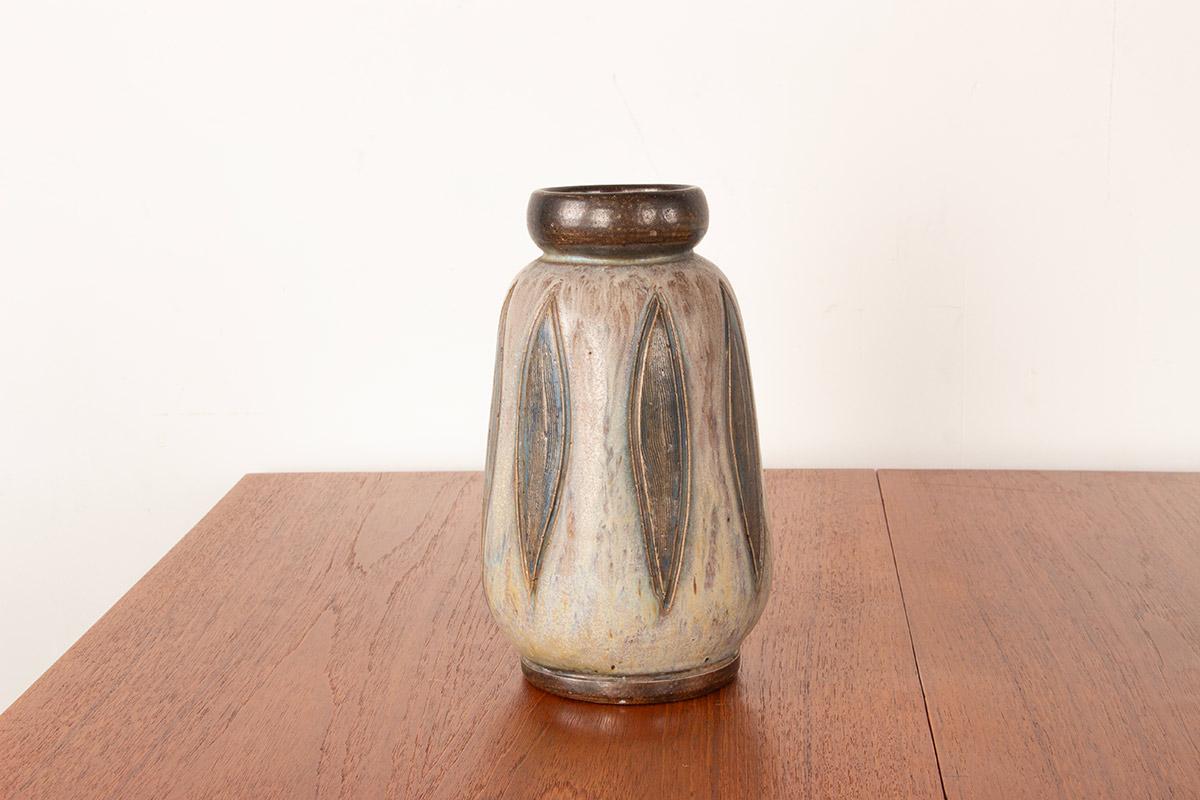 Art Deco period vase in glazed ceramic, green and gray, by Edouard Grégoire. in vendita 1
