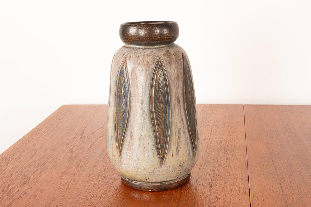 Art Deco period vase in glazed ceramic, green and gray, by Edouard Grégoire. in vendita 2