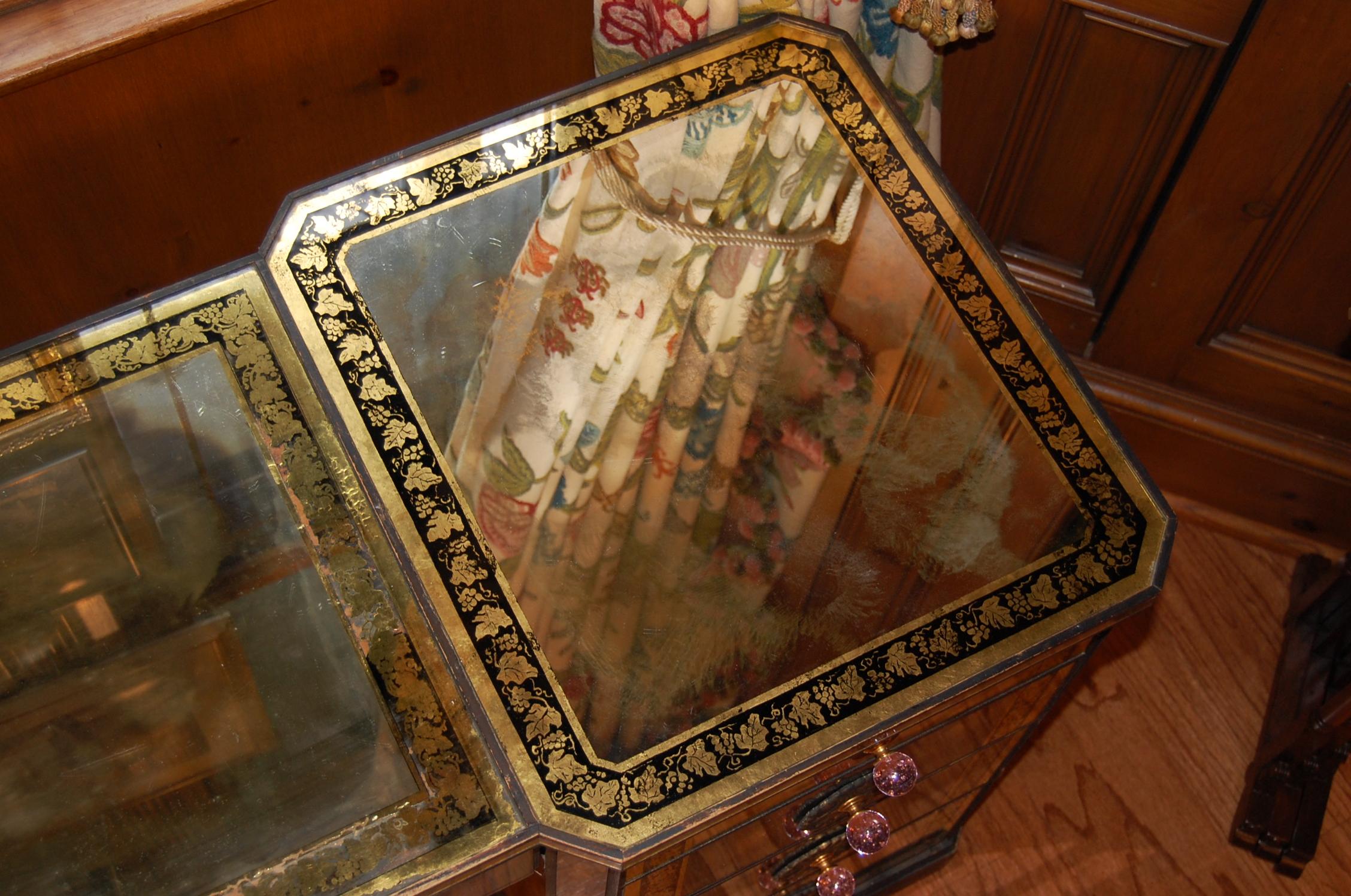 Art Deco Period Verre Églomisé Mirrored Pedestal Desk, Early 20th Century 6