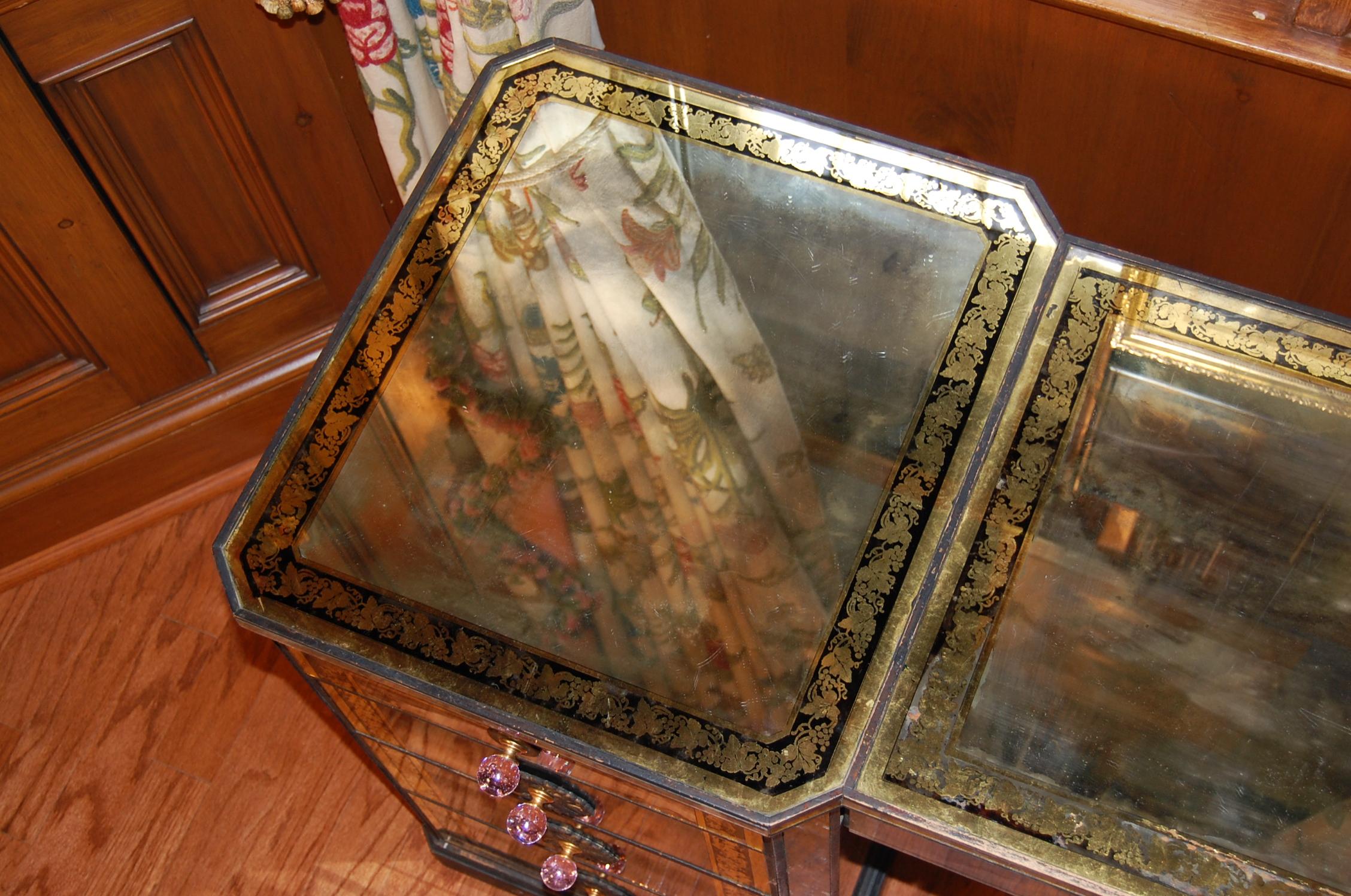 Art Deco Period Verre Églomisé Mirrored Pedestal Desk, Early 20th Century 4