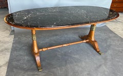 Art Deco Period Walnut and Marble Table with Bronze Appliqués