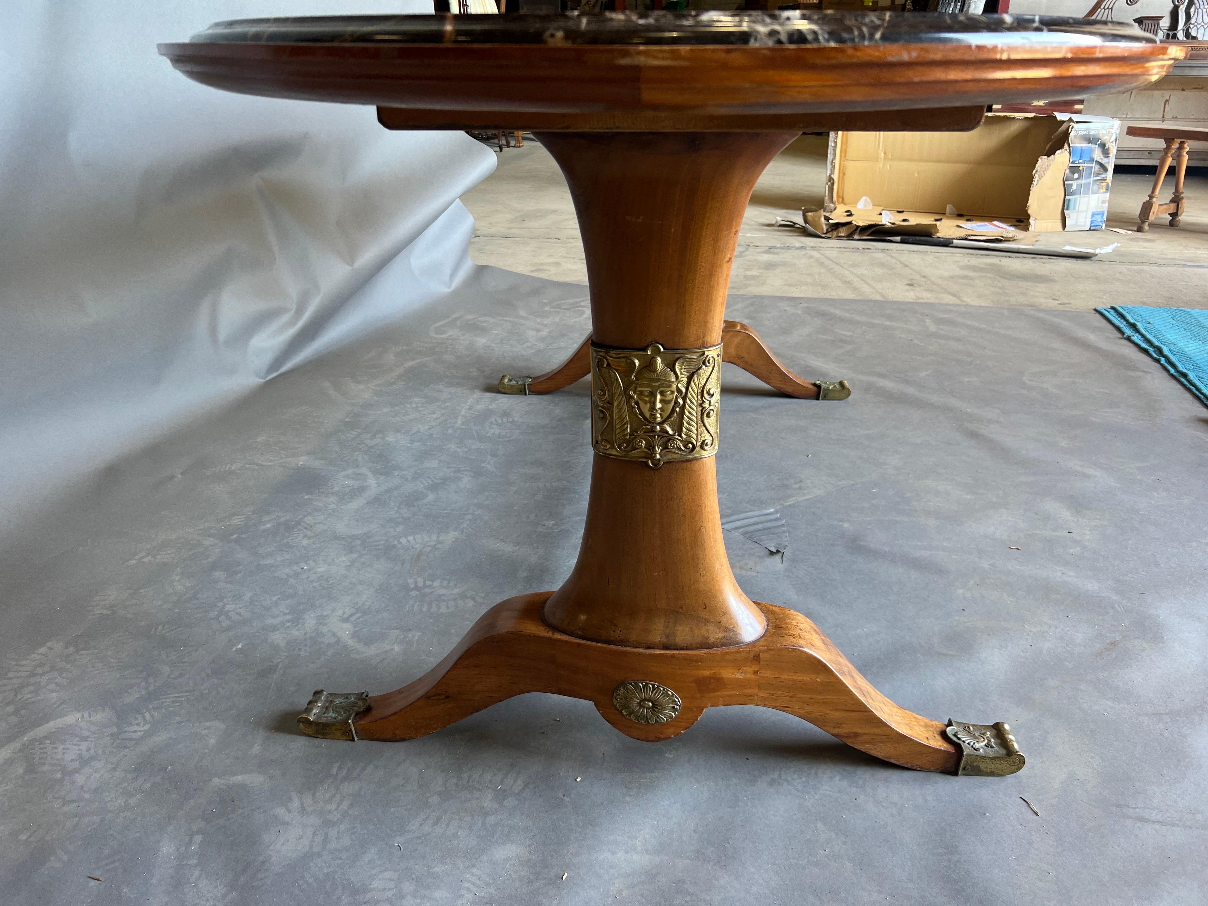 Art Deco Period Walnut and Marble Table with Bronze Appliqués For Sale 1