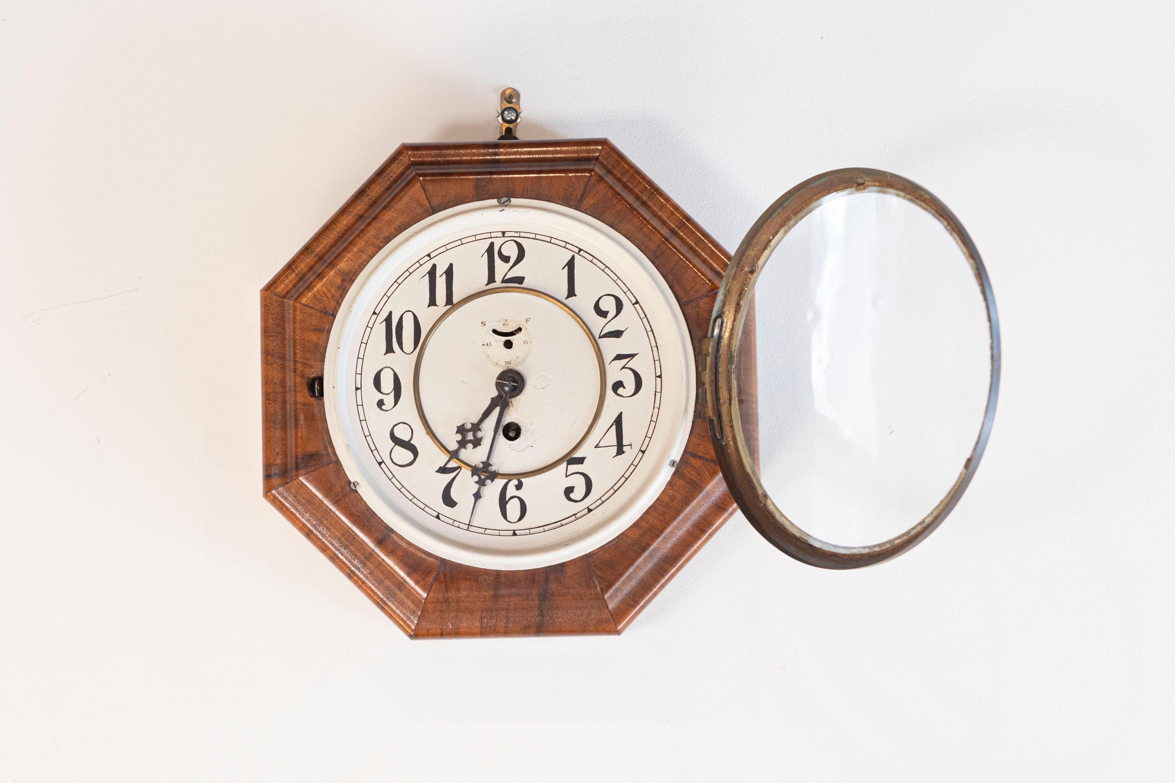 German Art Deco Period Walnut Octagonal Shaped Wall Clock by Junghans circa 1920 For Sale