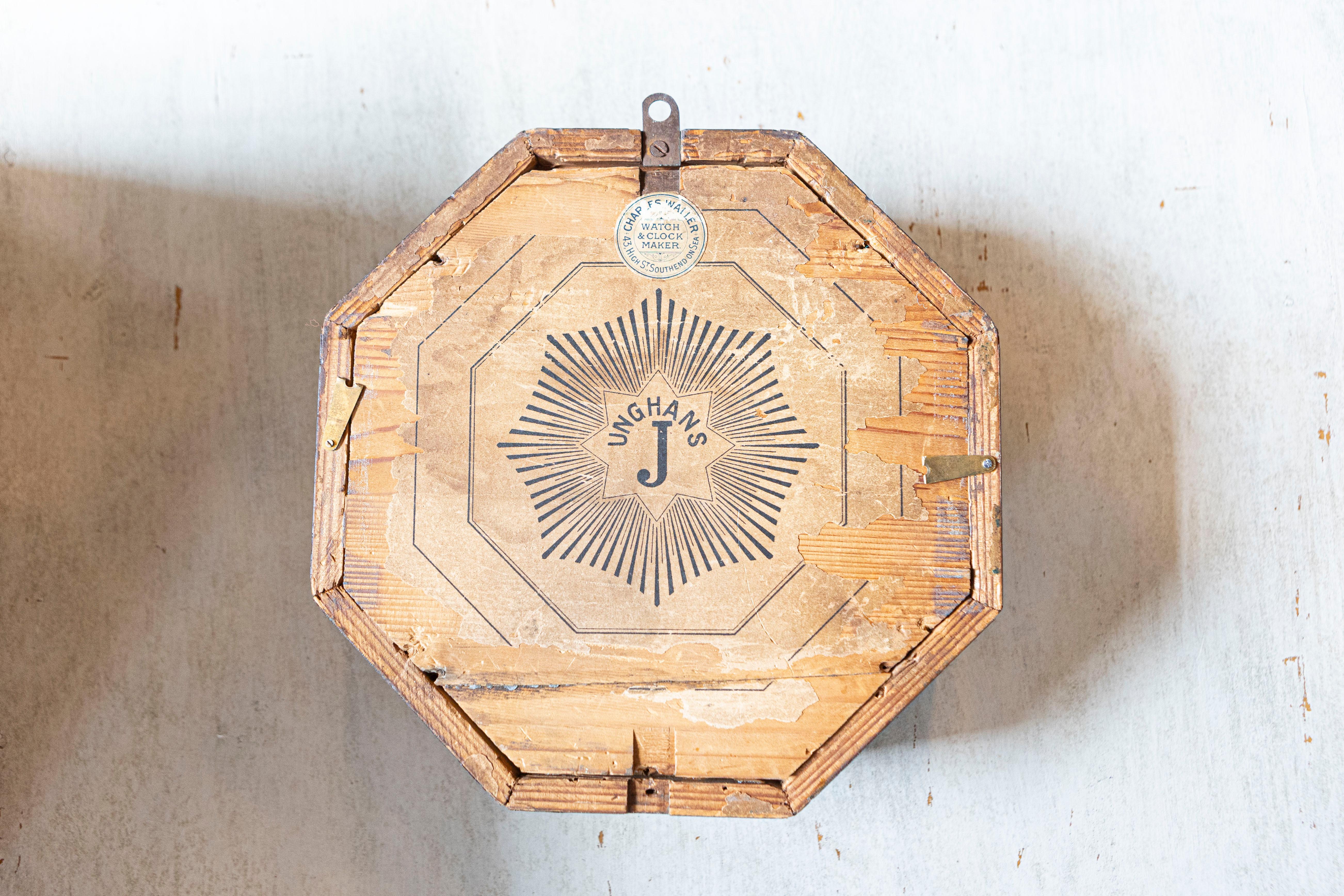 Metal Art Deco Period Walnut Octagonal Shaped Wall Clock by Junghans circa 1920 For Sale