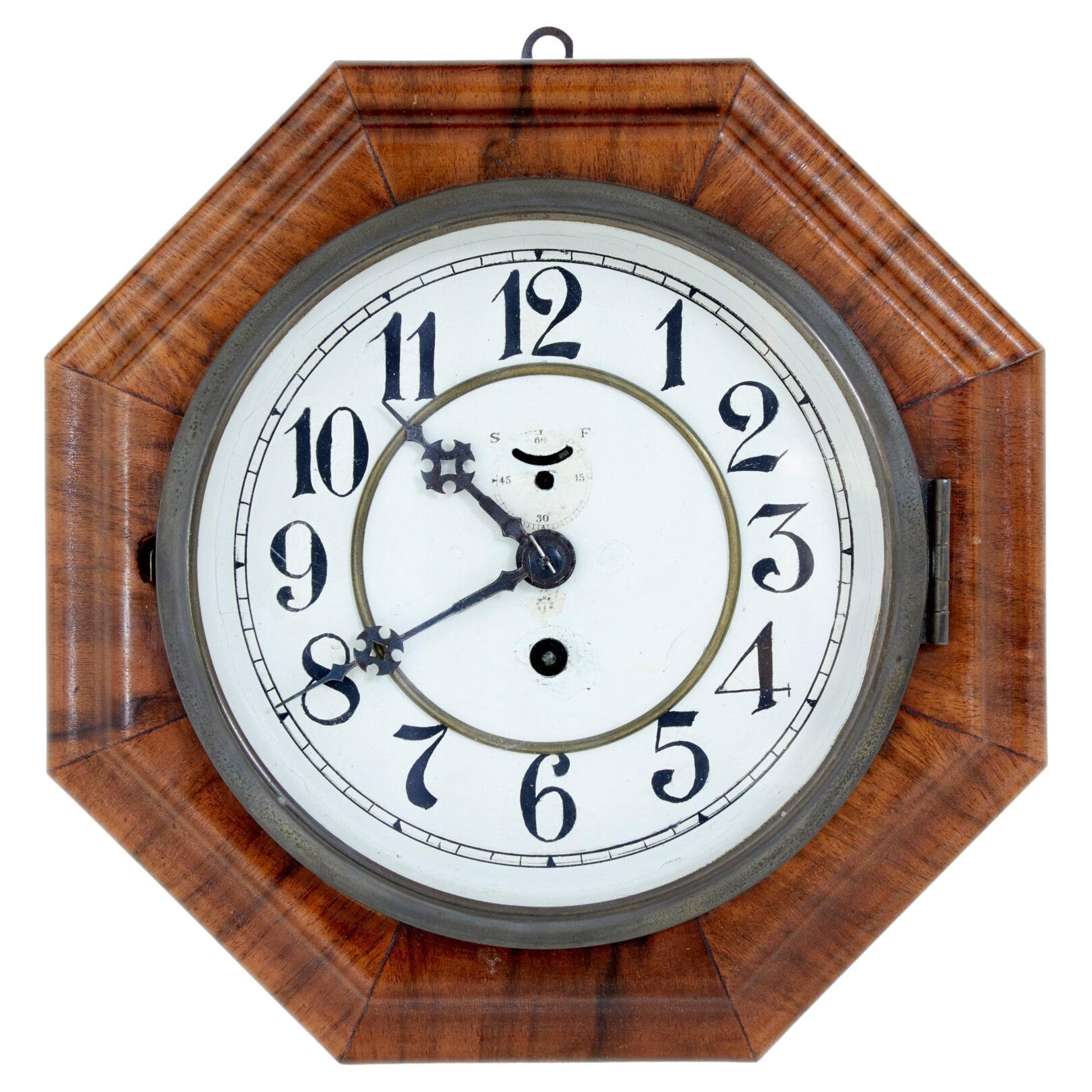 Art Deco Period Walnut Octagonal Shaped Wall Clock by Junghans circa 1920 For Sale