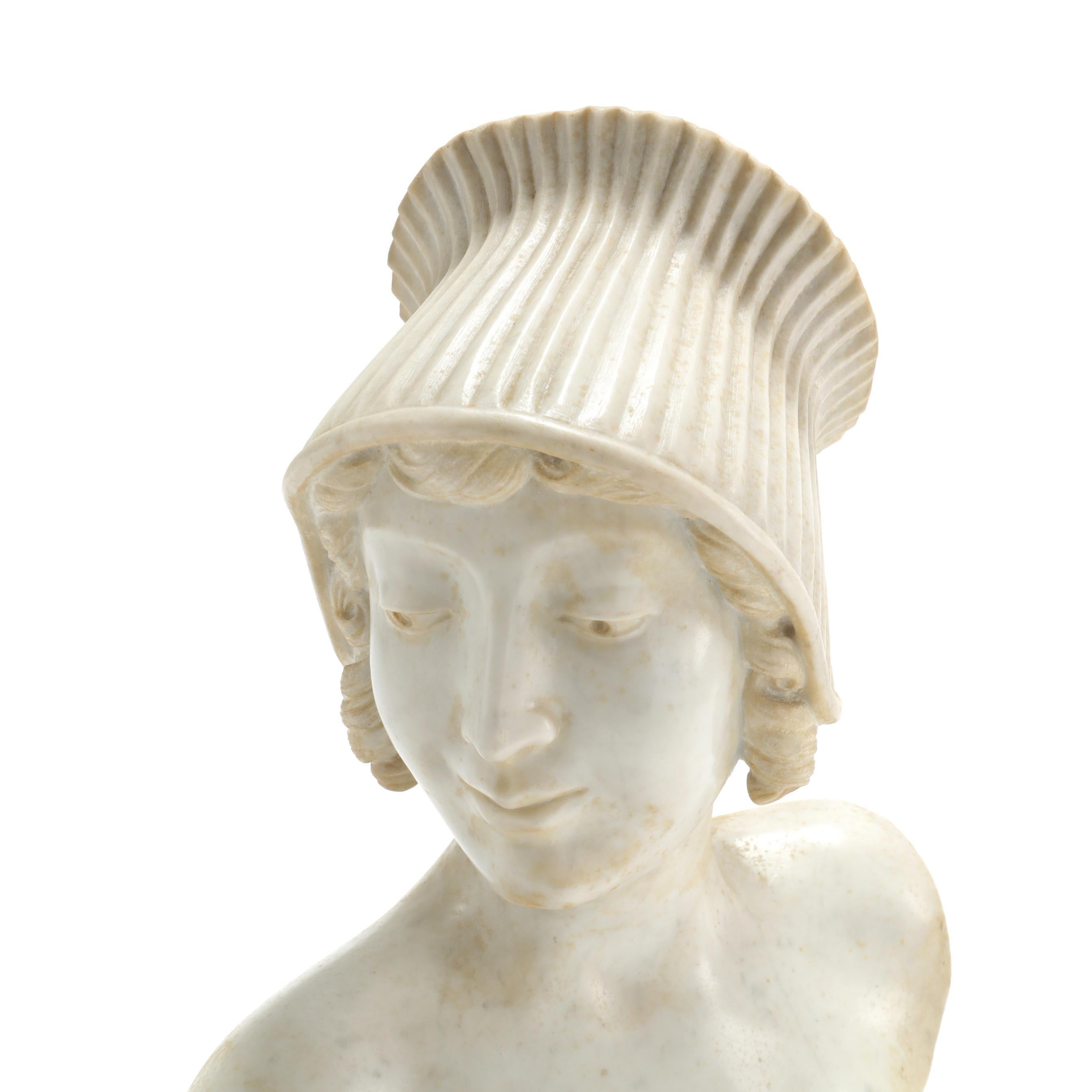 French Art Deco Period White Carrara Marble Bust of a Young Lady For Sale