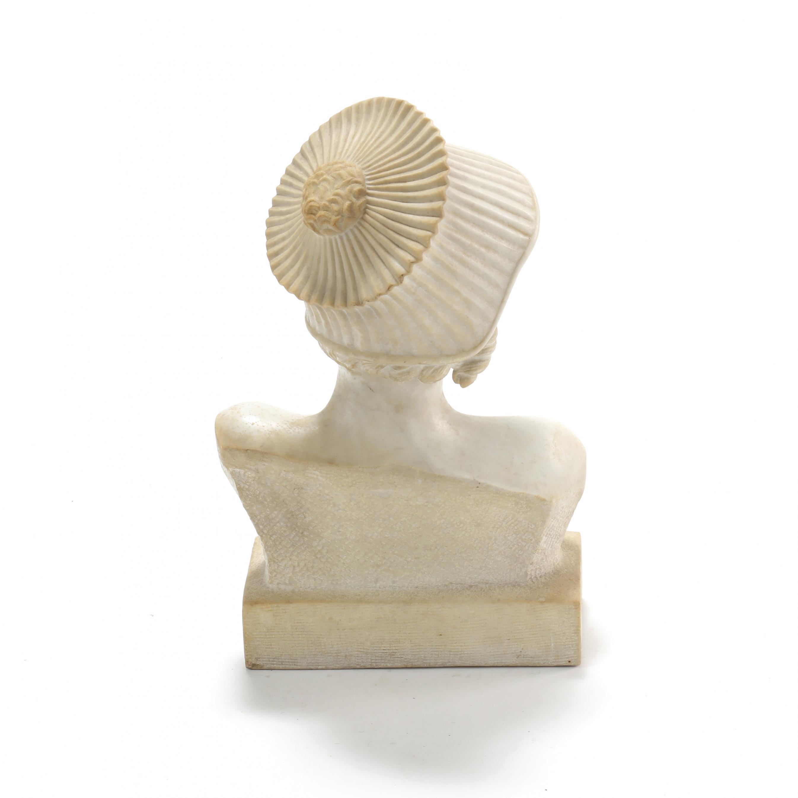 Art Deco Period White Carrara Marble Bust of a Young Lady In Good Condition For Sale In Montreal, QC