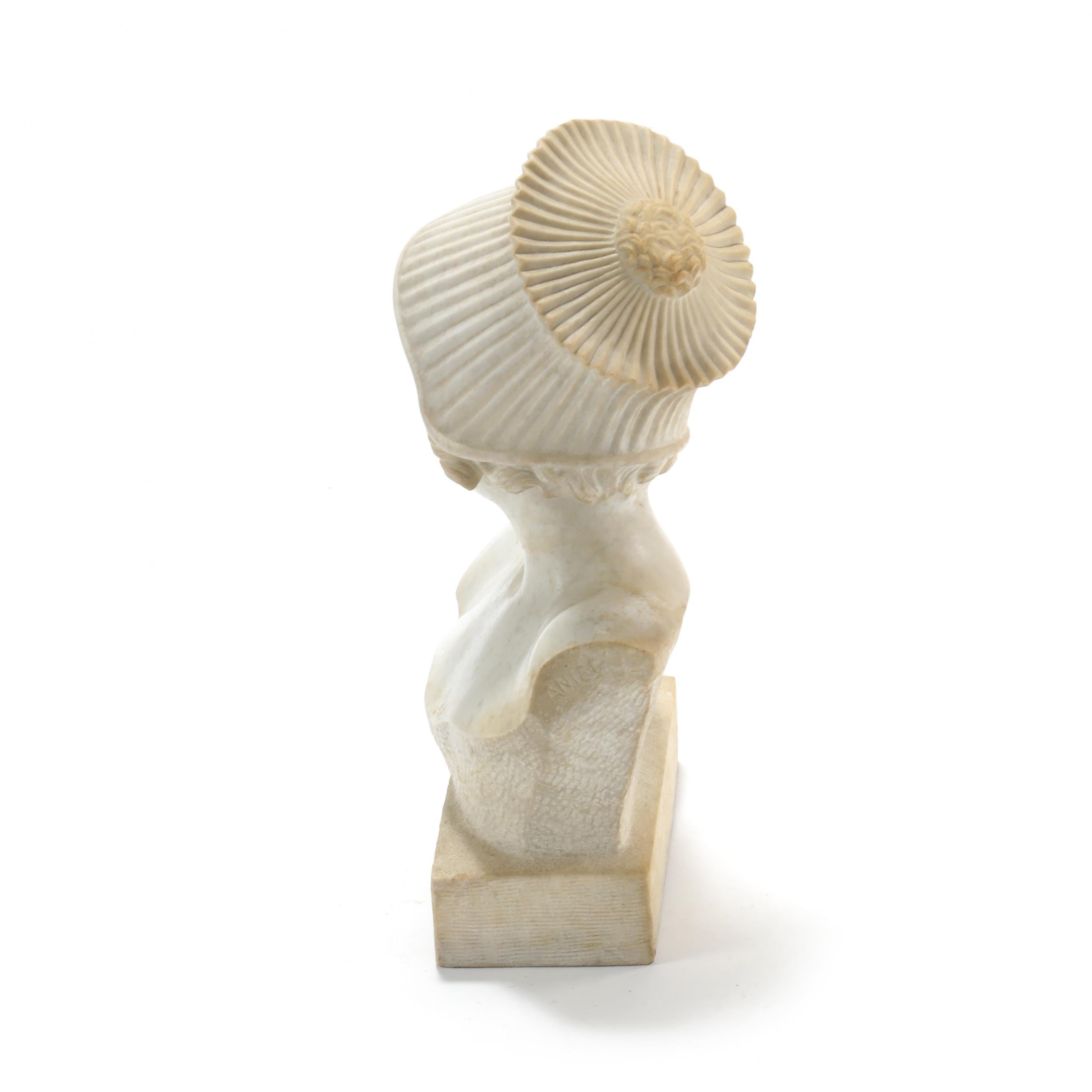 Mid-20th Century Art Deco Period White Carrara Marble Bust of a Young Lady For Sale