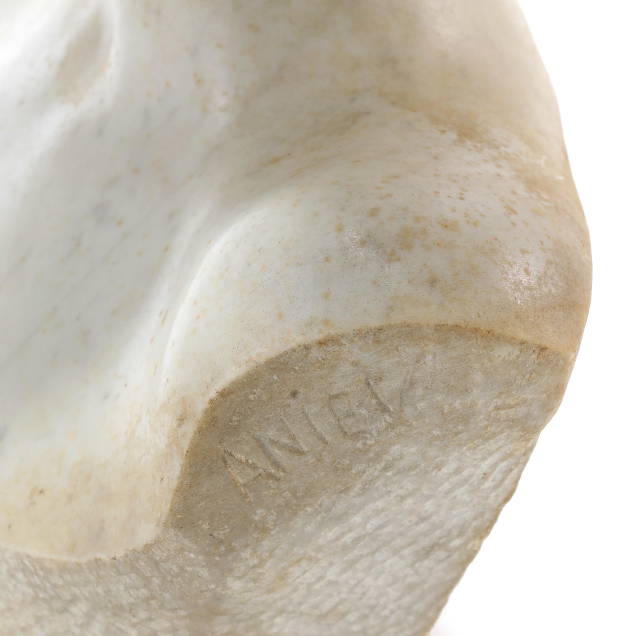 Art Deco Period White Carrara Marble Bust of a Young Lady For Sale 1