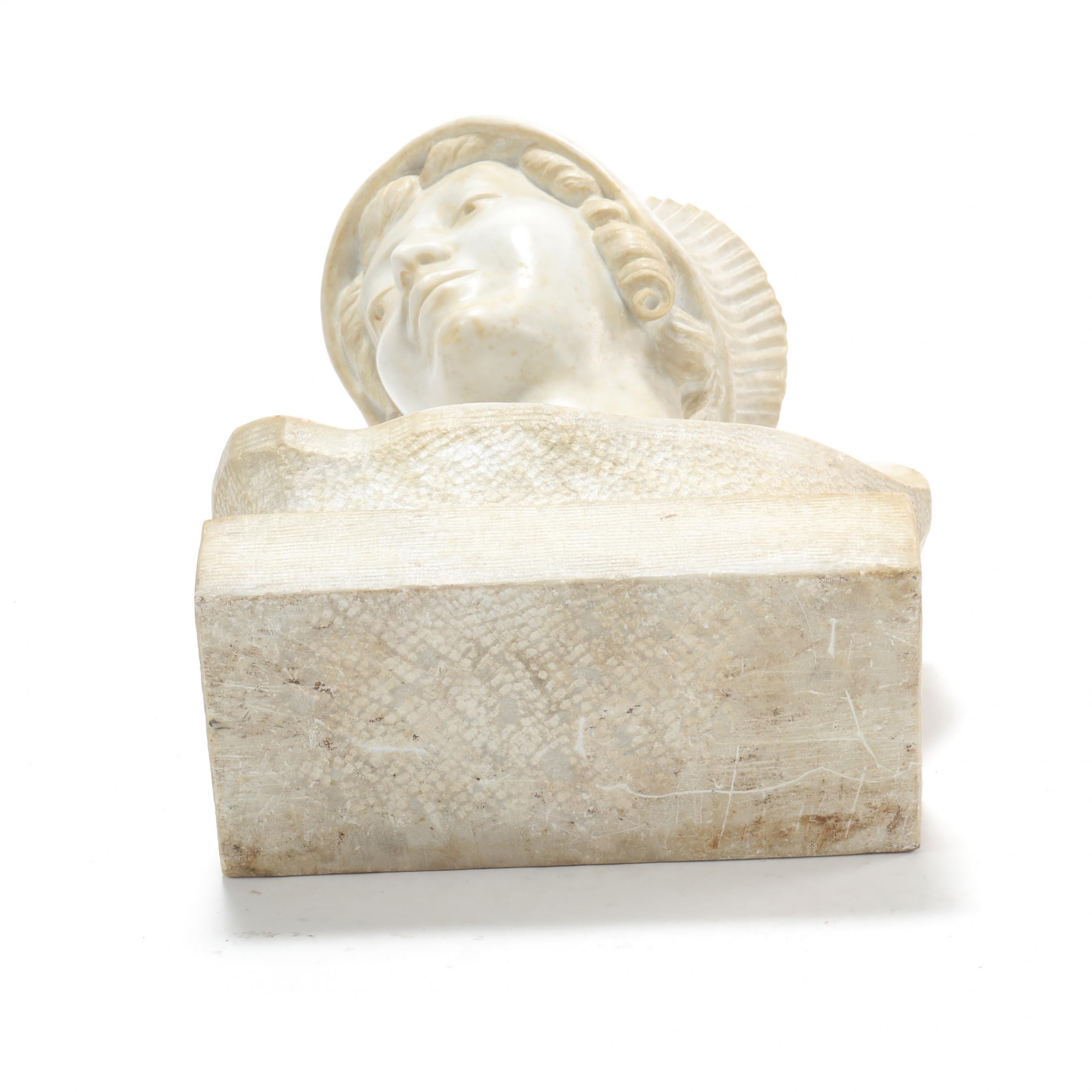 Art Deco Period White Carrara Marble Bust of a Young Lady For Sale 2