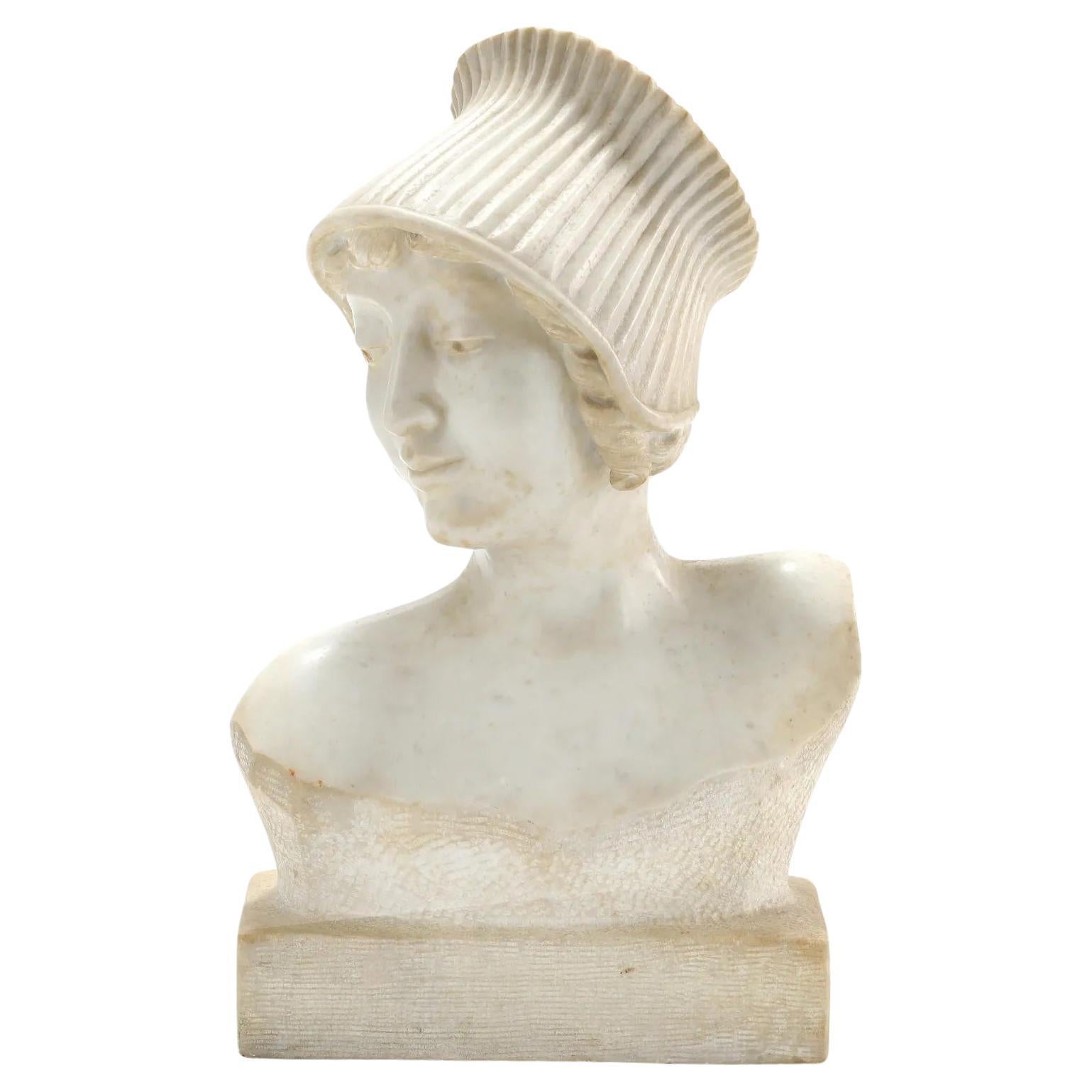 Art Deco Period White Carrara Marble Bust of a Young Lady