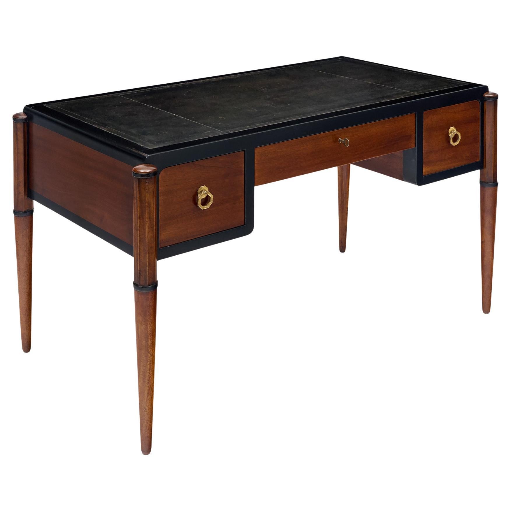 Art Deco Period Writing Desk, Mahogany, Leather, French, Vintage 1940s