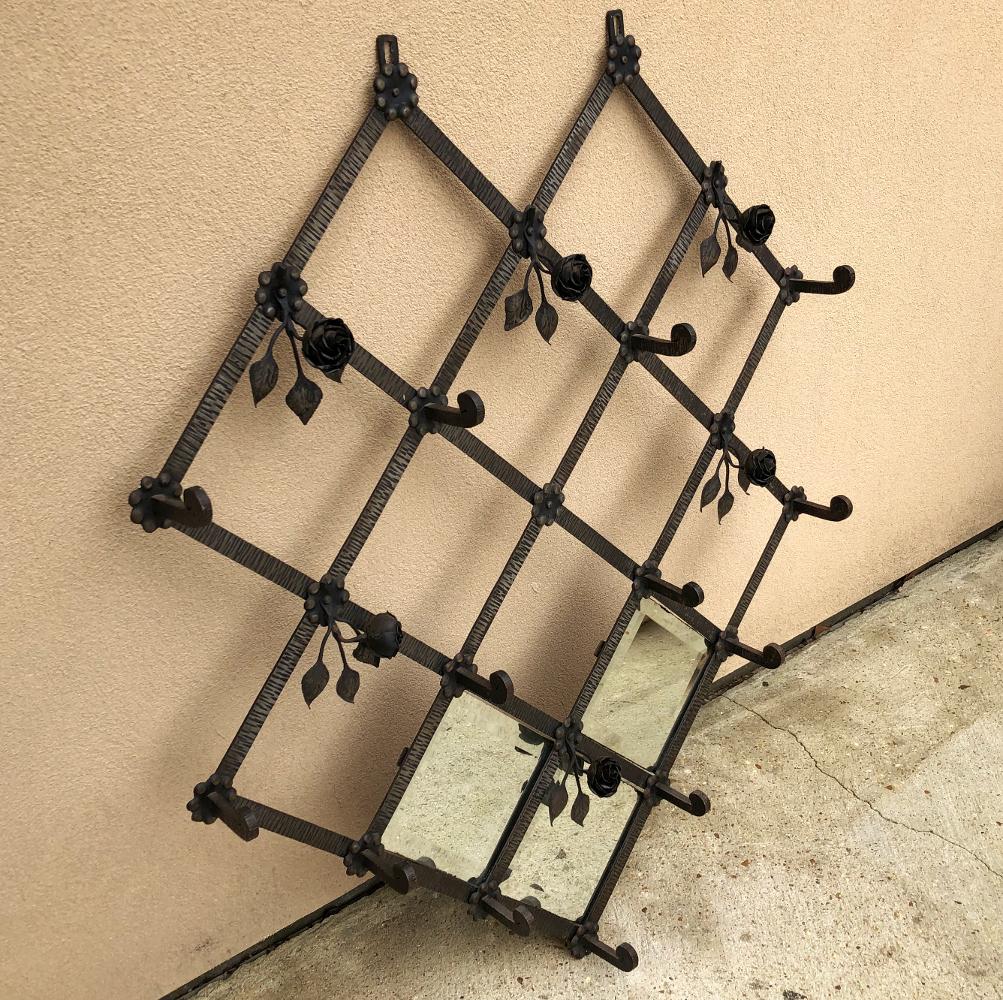 Art Deco Period Wrought Iron Hanging Hall Tree In Good Condition In Dallas, TX