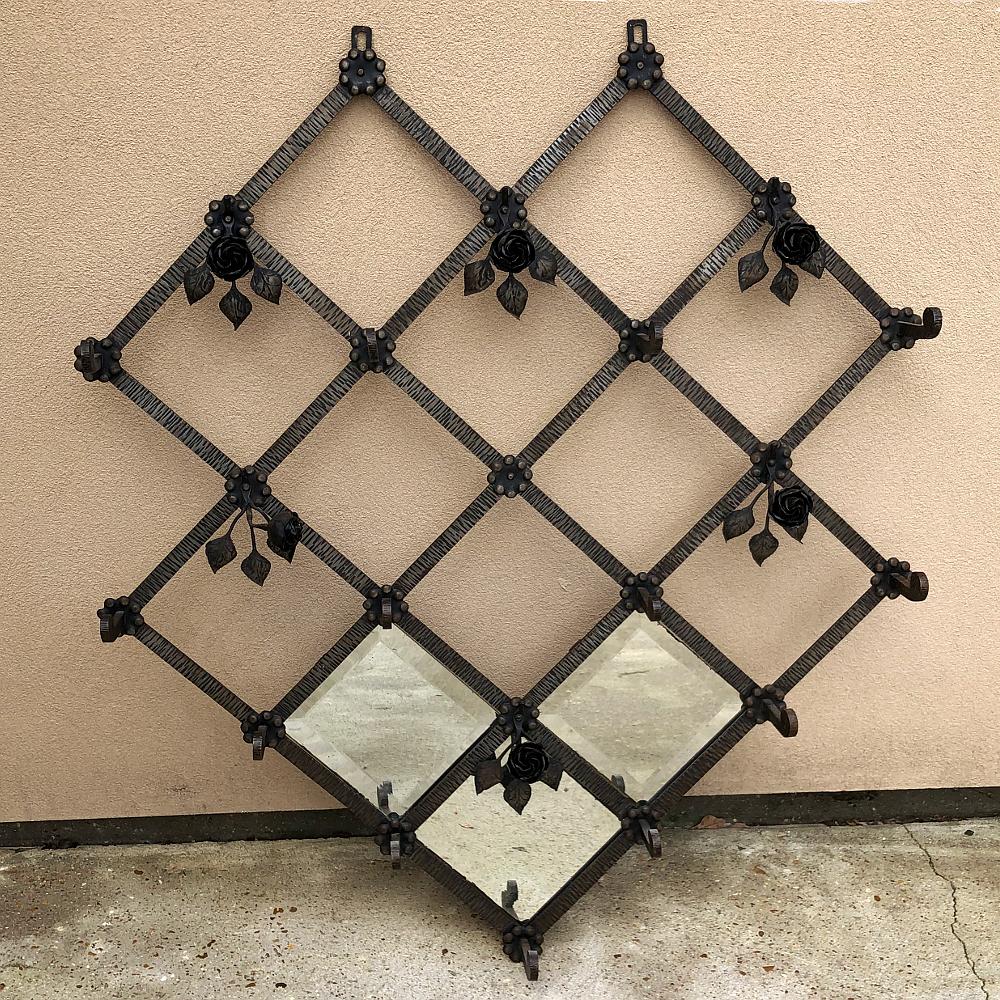 Mirror Art Deco Period Wrought Iron Hanging Hall Tree