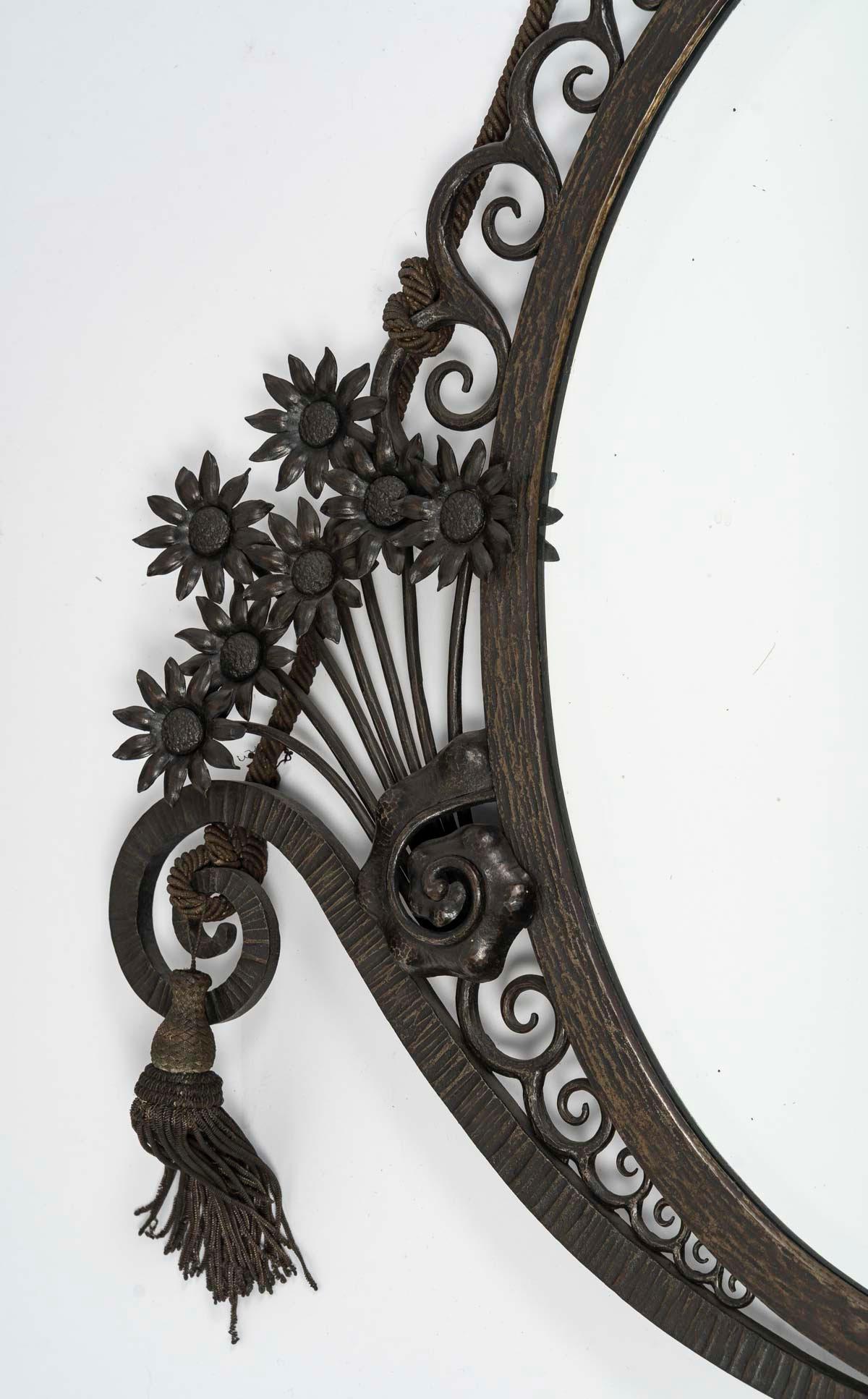 Beveled Art Deco Period Wrought Iron Mirror, 1930, Bevelled Mirror. For Sale