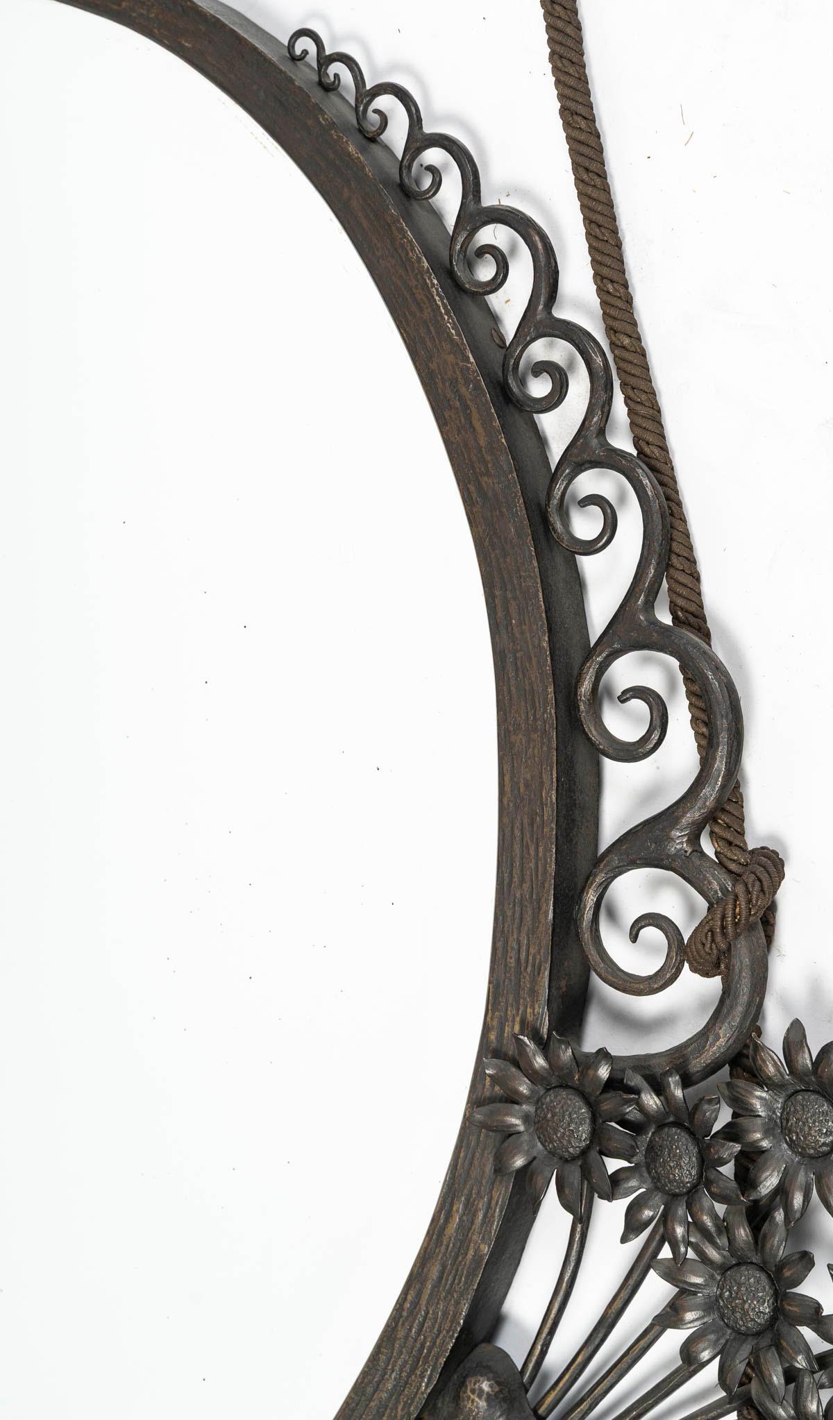 20th Century Art Deco Period Wrought Iron Mirror, 1930, Bevelled Mirror. For Sale