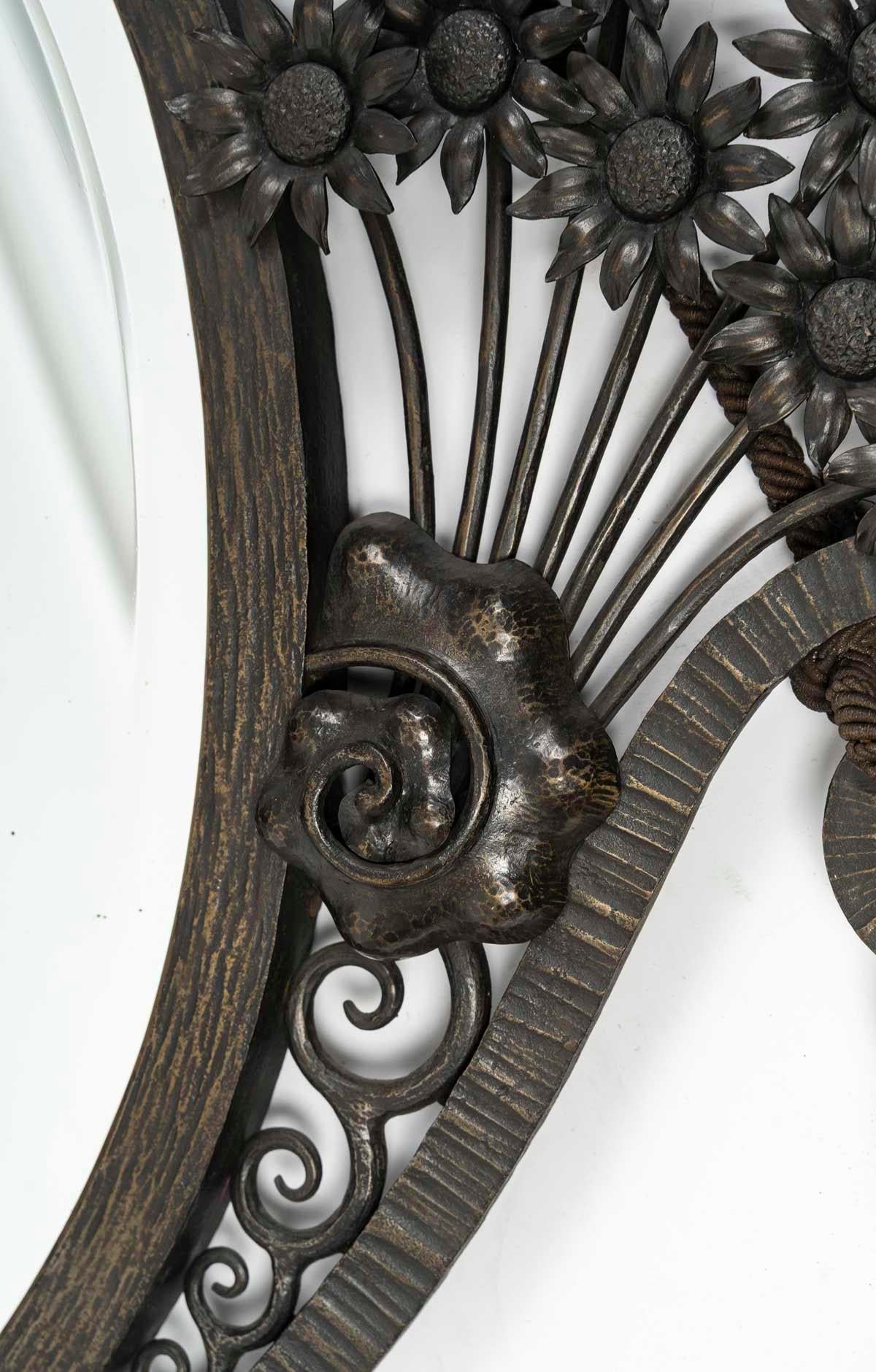 Art Deco Period Wrought Iron Mirror, 1930, Bevelled Mirror. For Sale 1