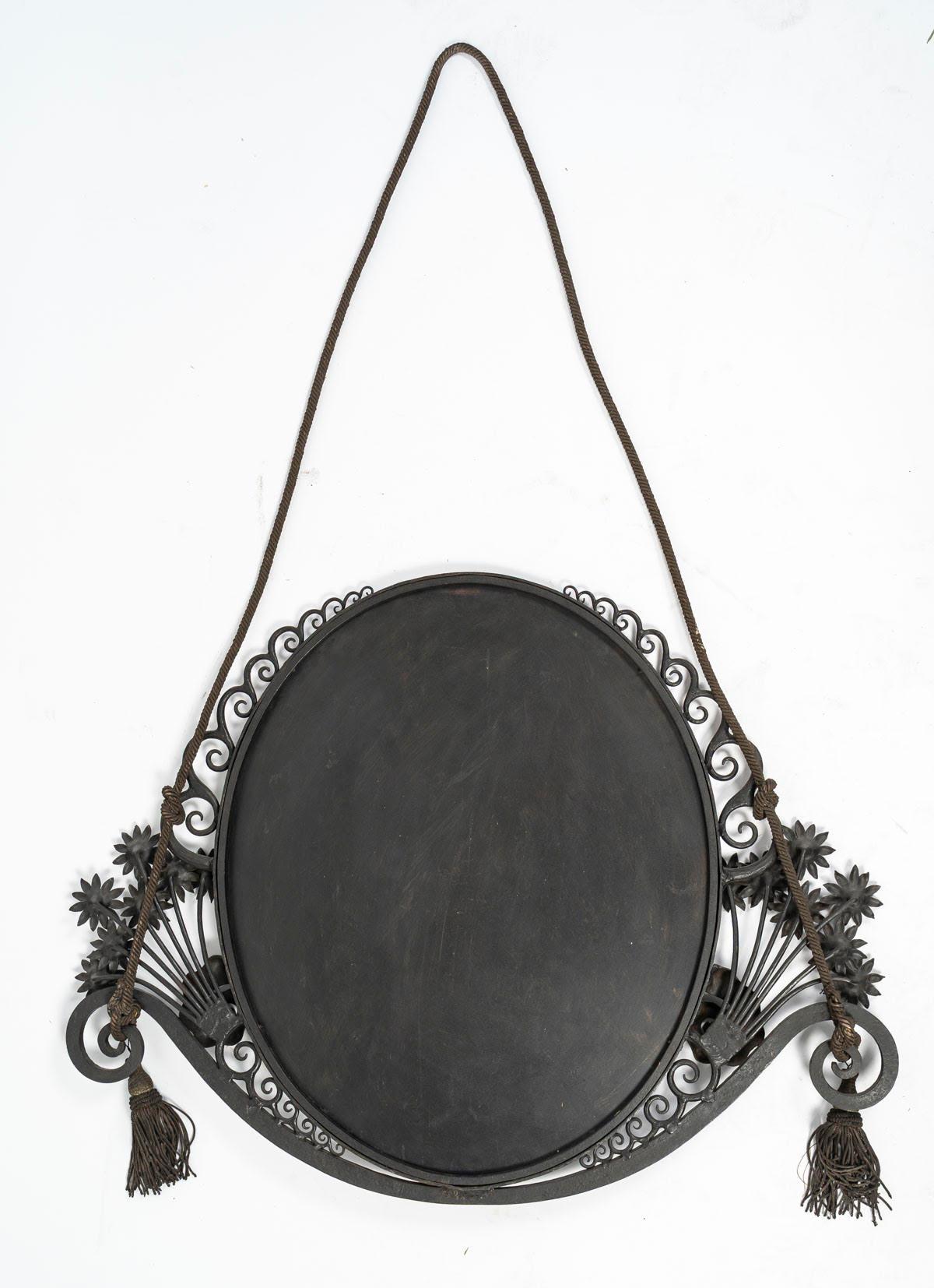Art Deco Period Wrought Iron Mirror, 1930, Bevelled Mirror. For Sale 3
