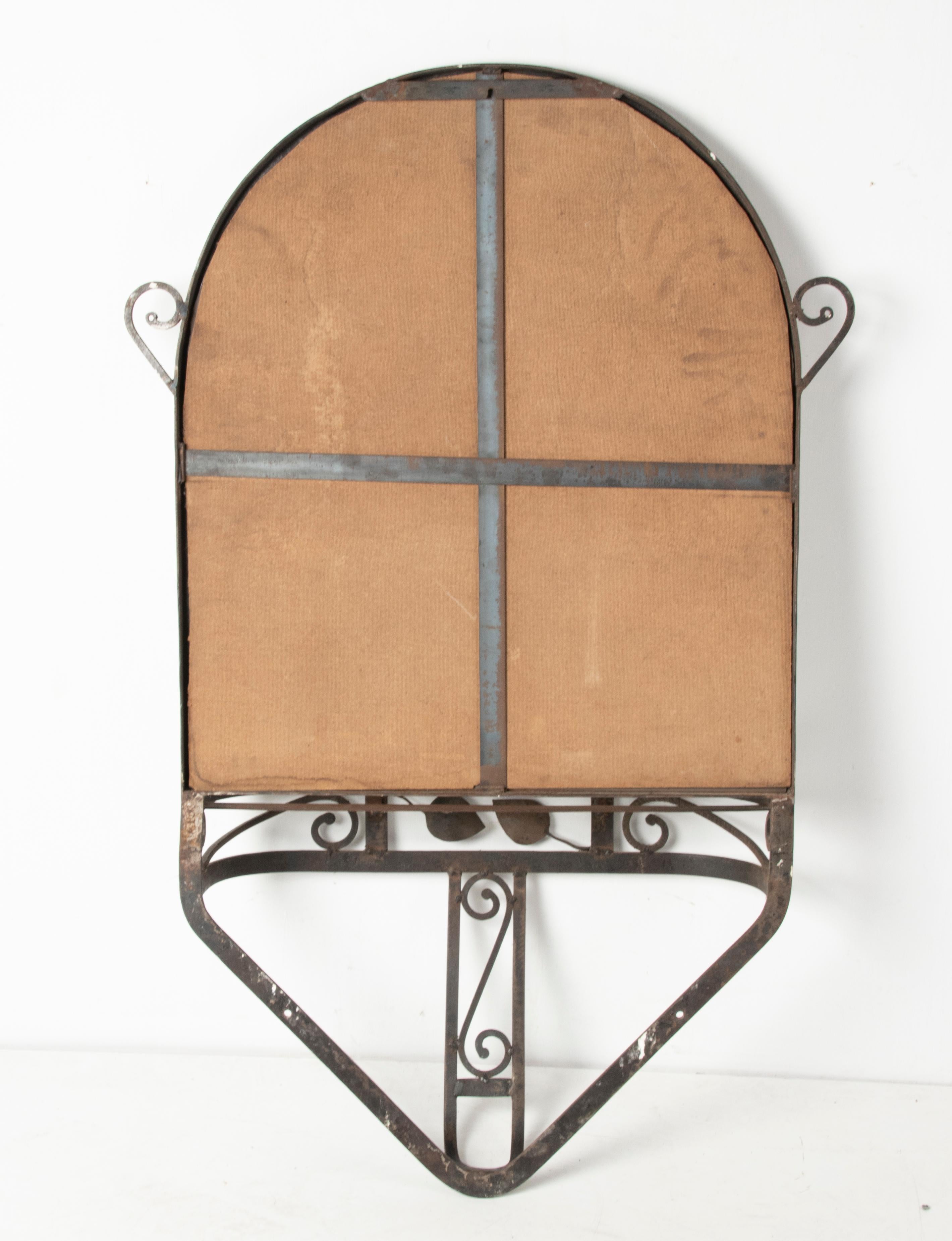 Art Deco Period Wrought Iron Wall Mirror with Marble Console, Strens For Sale 12