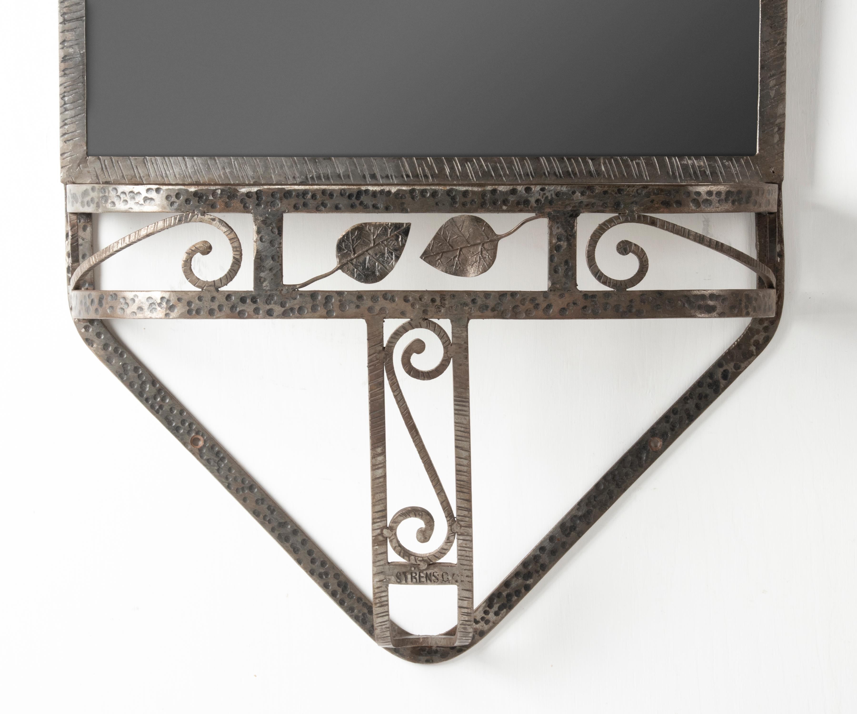 Belgian Art Deco Period Wrought Iron Wall Mirror with Marble Console, Strens For Sale