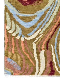 Art Deco Persian Carpet, Brown, Blue, Pink, Red, Green, 4' x 6'