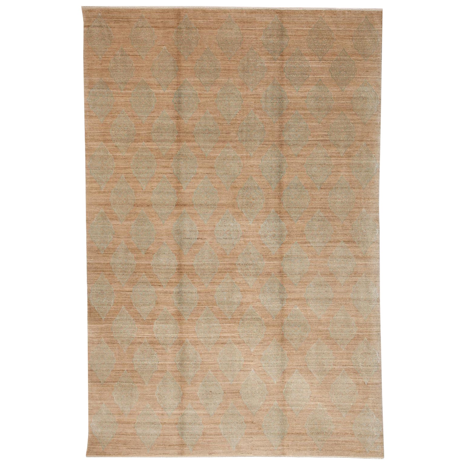 Art Deco Persian Rug, Wool and Silk, Brown, Taupe, and Cream,  6' x 9'