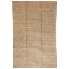 Art Deco Persian Rug, Wool and Silk, Brown, Taupe, and Cream,  6' x 9'