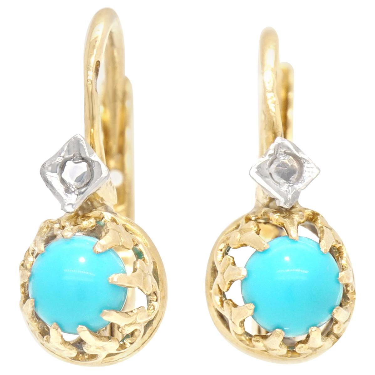 Art Deco Persian Turquoise and Diamond Earrings